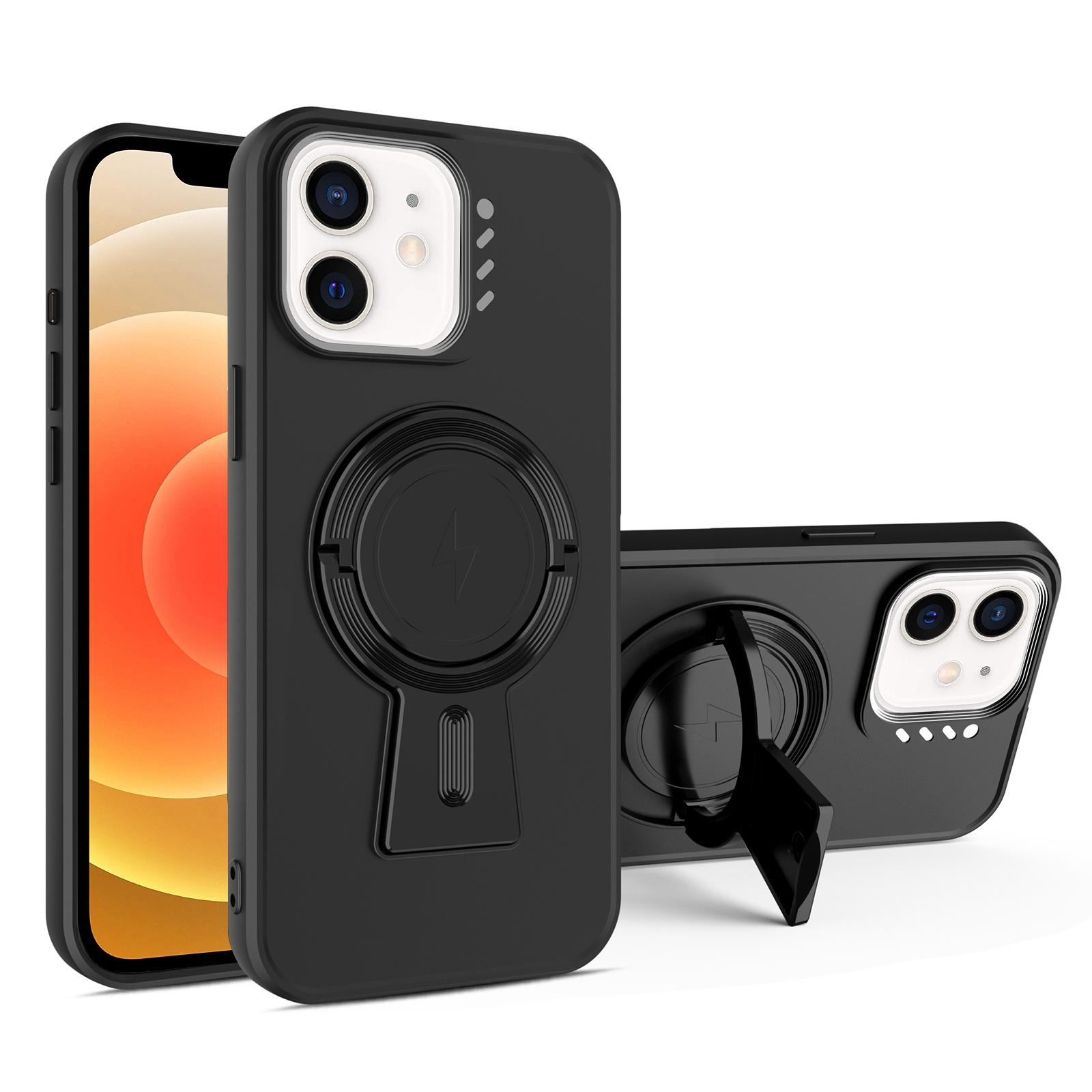 For iPhone 12 Y-shape Holder MagSafe Rugged Shockproof Phone Case(Black) - Shopkiz.com