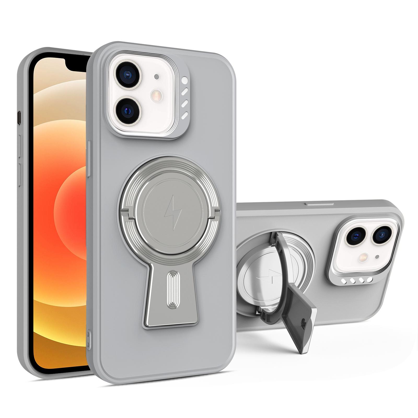 For iPhone 12 Y-shape Holder MagSafe Rugged Shockproof Phone Case(Grey) - Shopkiz.com