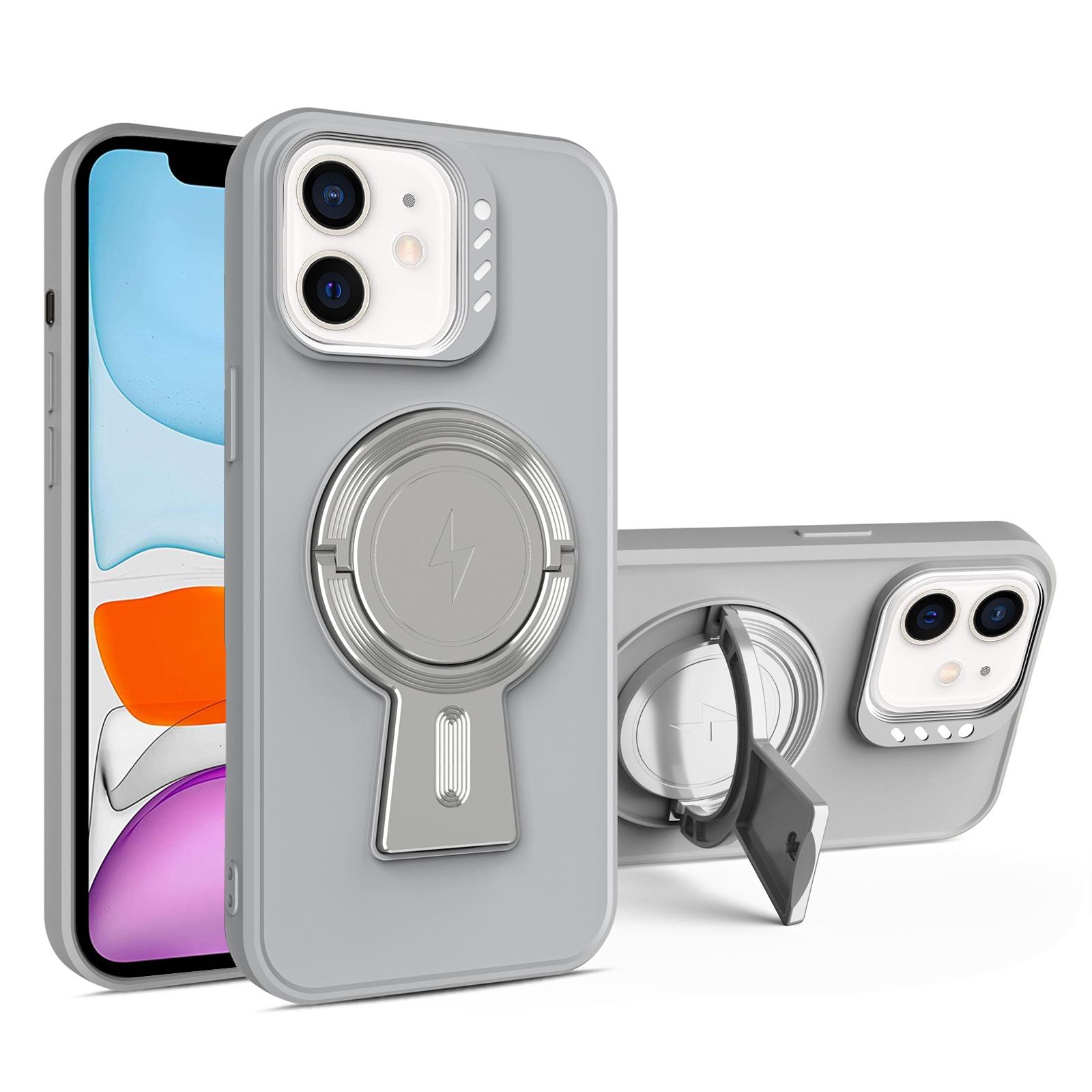For iPhone 11 Y-shape Holder MagSafe Rugged Shockproof Phone Case(Grey) - Shopkiz.com