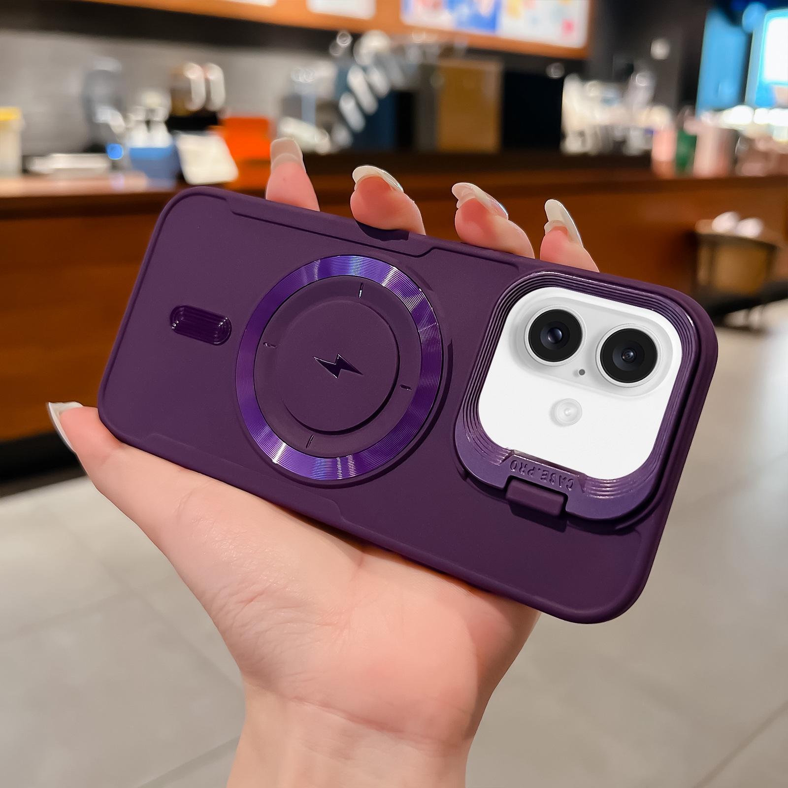 For iPhone 16 Lens Frame Holder Blade MagSafe Phone Case(Dark Purple) - Shopkiz.com