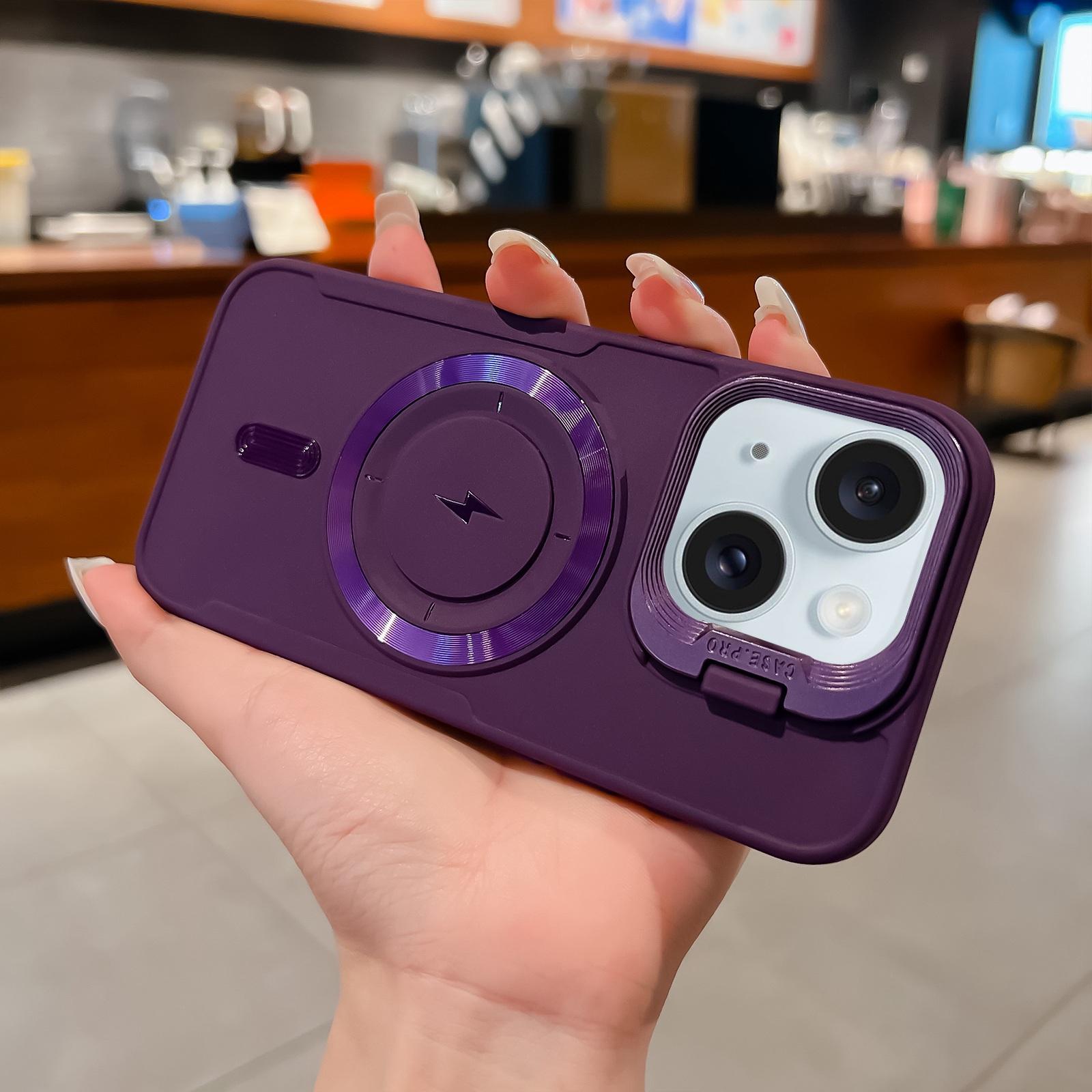 For iPhone 15 Lens Frame Holder Blade MagSafe Phone Case(Dark Purple) - Shopkiz.com