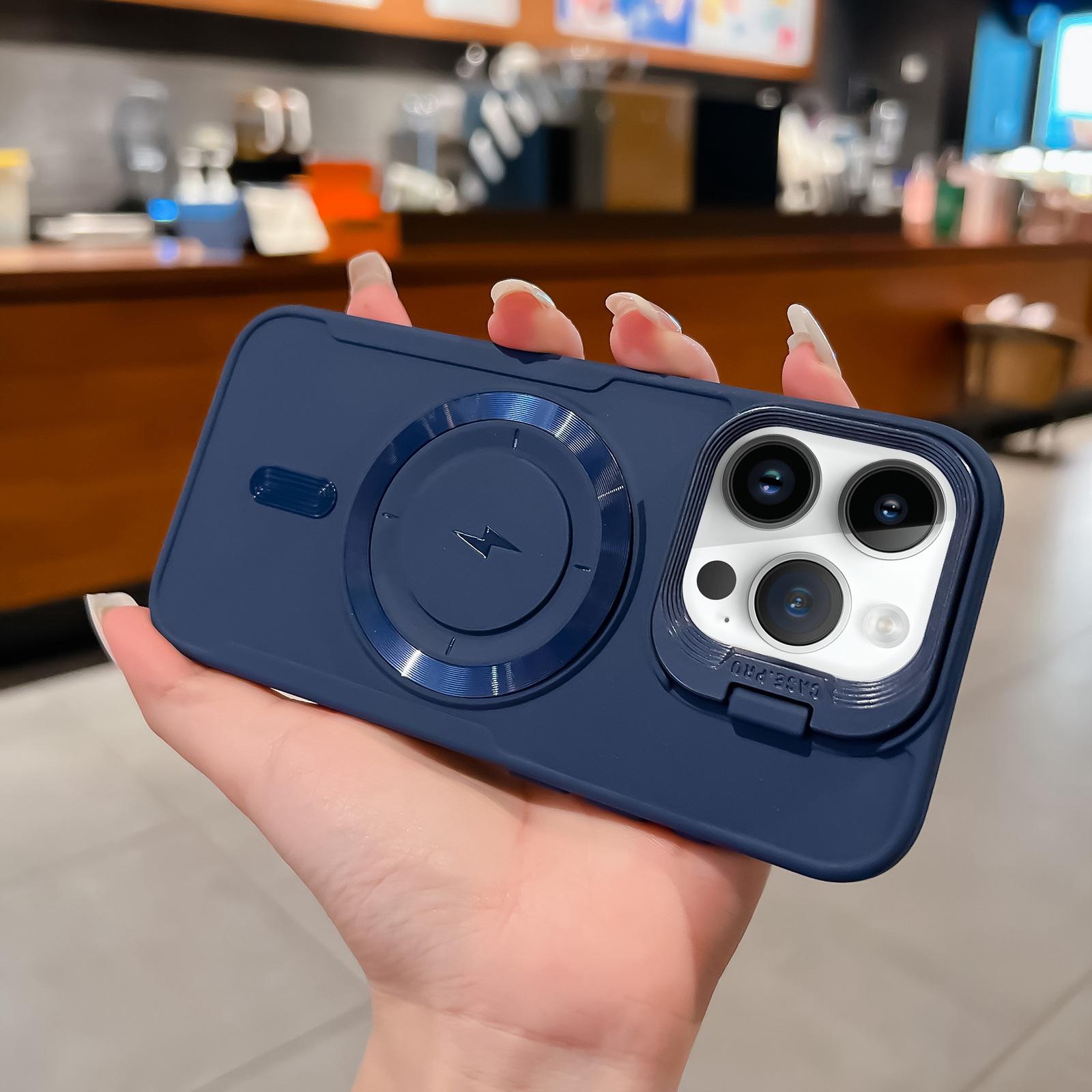 For iPhone 13 Pro Max Lens Frame Holder Blade MagSafe Phone Case(Dark Blue) - Shopkiz.com