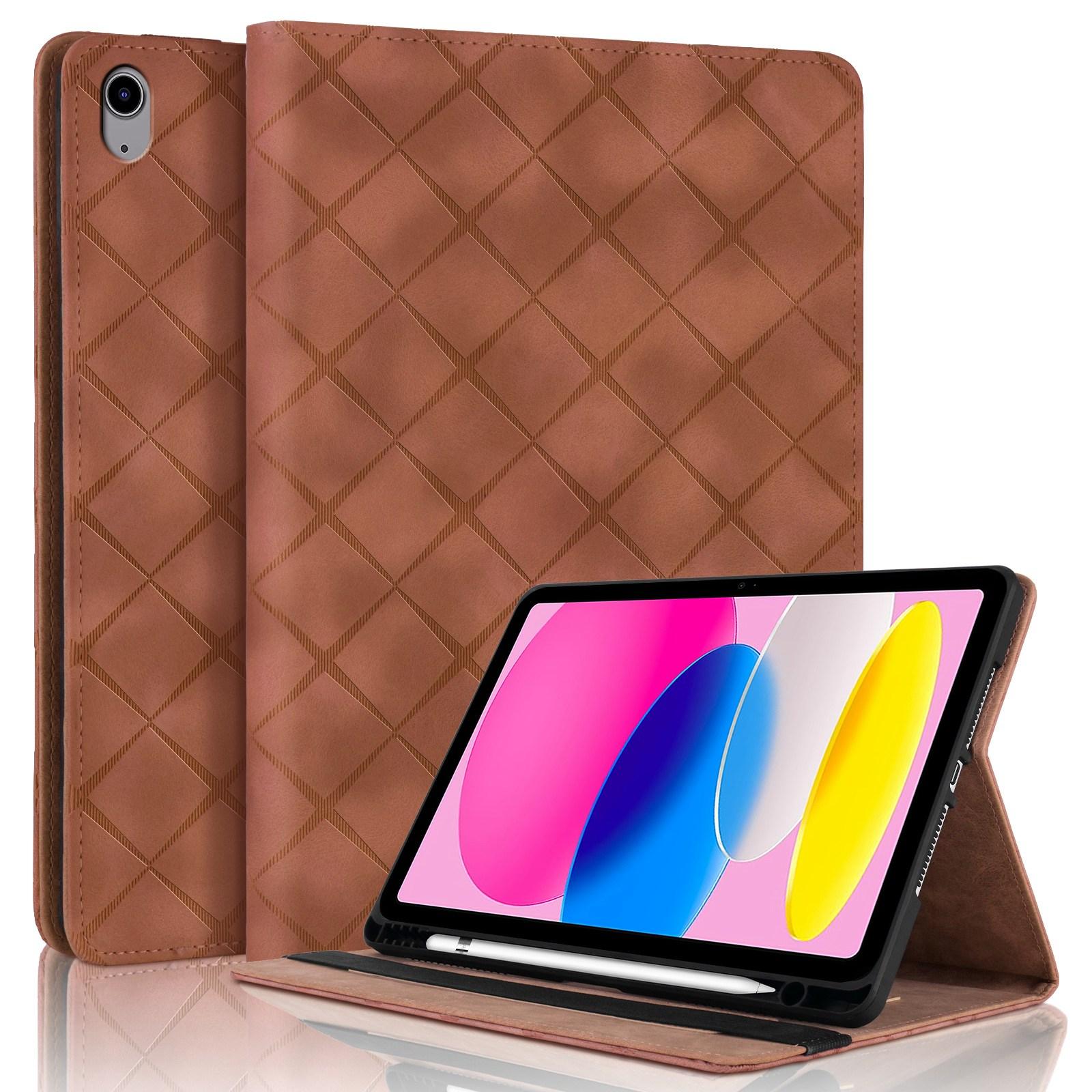 For iPad 11th 2025 / 10th 2022 Rhombus Embossed Leather Smart Tablet Case(Brown) - Shopkiz.com