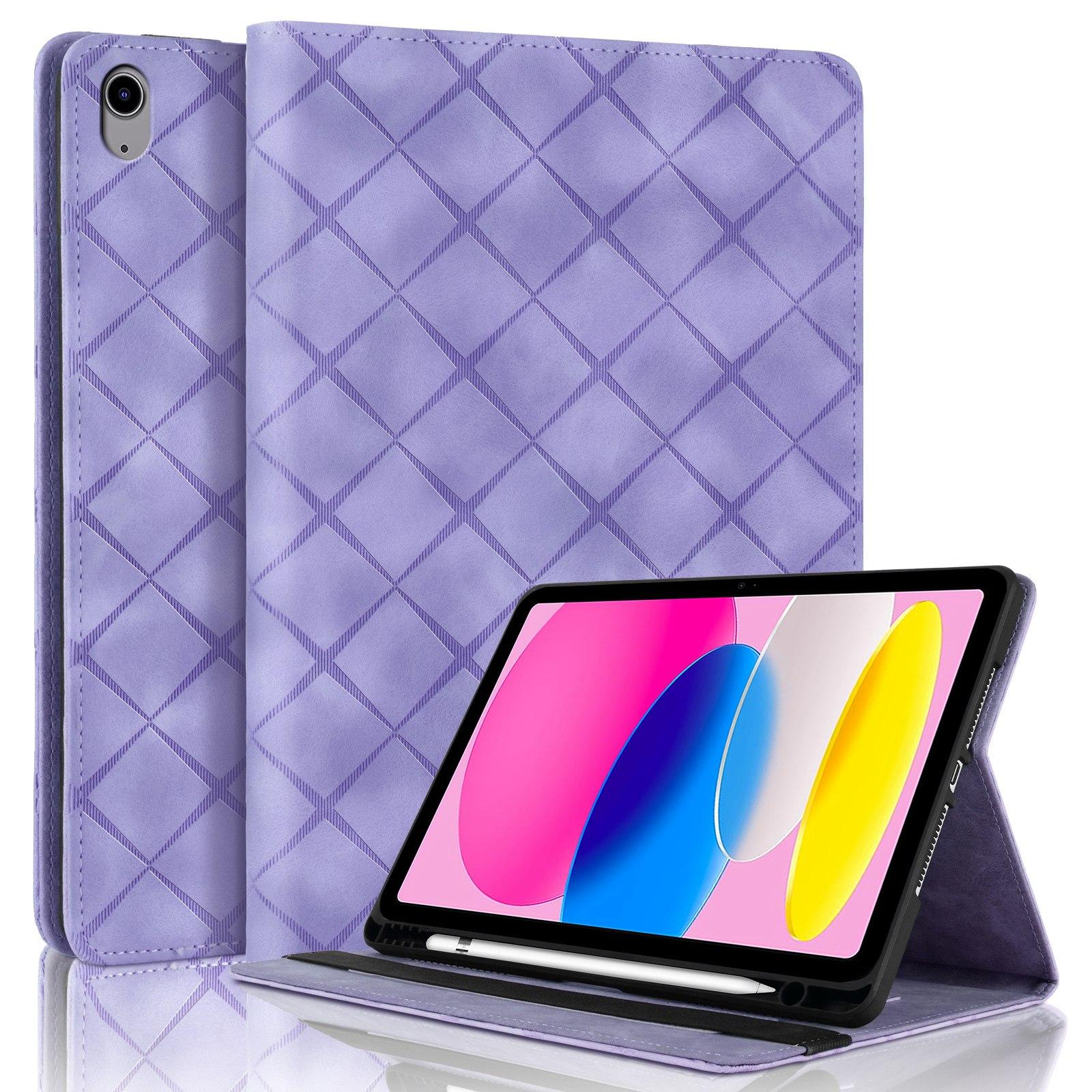 For iPad 11th 2025 / 10th 2022 Rhombus Embossed Leather Smart Tablet Case(Purple) - Shopkiz.com