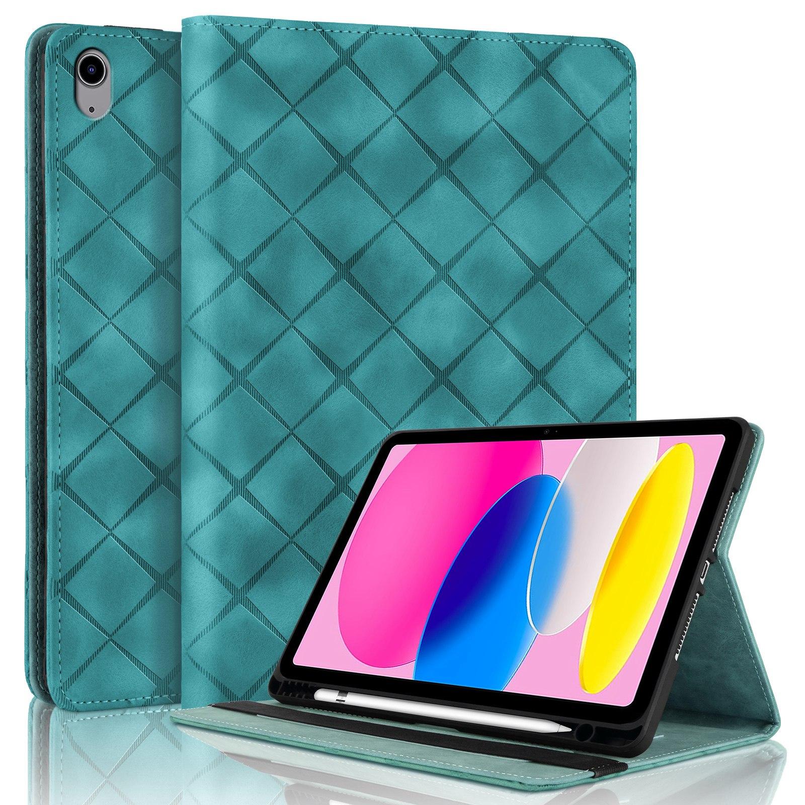 For iPad 11th 2025 / 10th 2022 Rhombus Embossed Leather Smart Tablet Case(Green) - Shopkiz.com