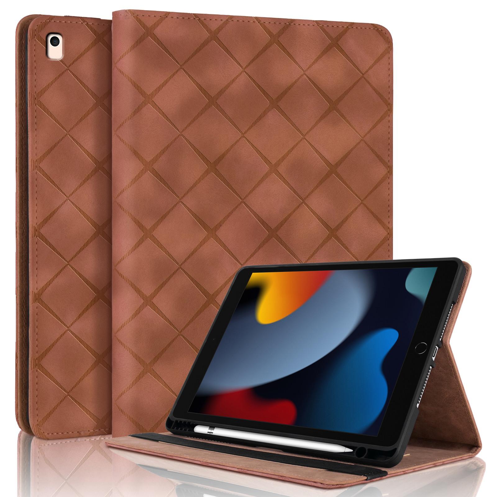 For iPad Air / Air 2 / 9.7 2017 / 2018 Rhombus Embossed Leather Smart Tablet Case(Brown) - Shopkiz.com