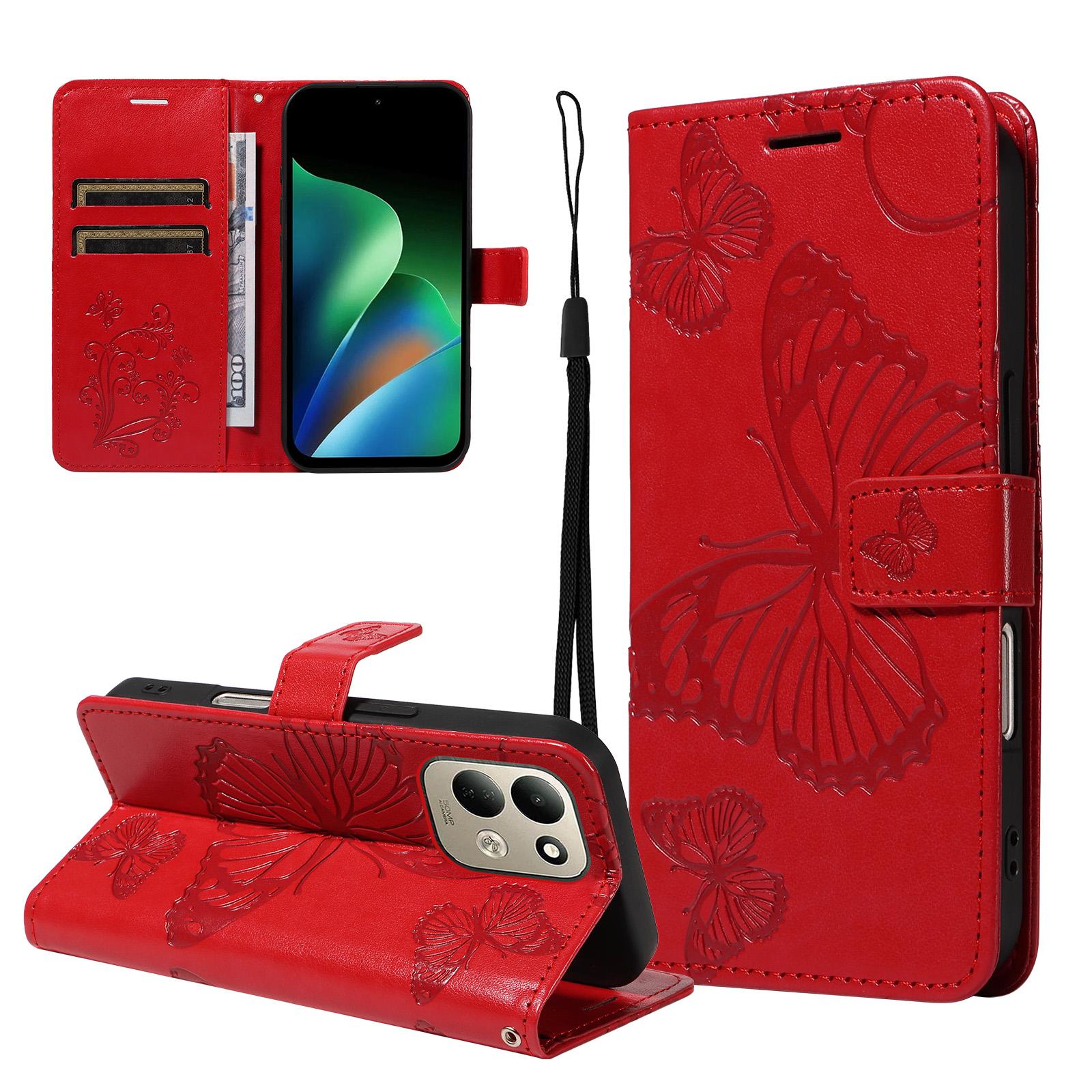 For Redmi 17 5G / 4G Global 170mm 3D Butterfly Embossed Pattern Flip Leather Phone Case(Red) - Shopkiz.com
