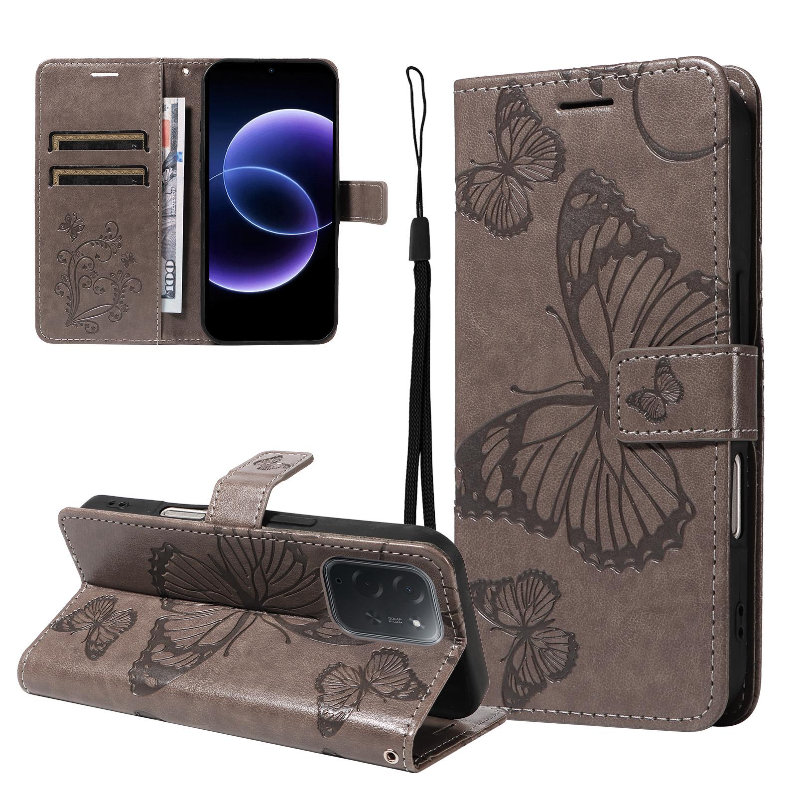 For Xiaomi Poco C95 Pro 3D Butterfly Embossed Pattern Flip Leather Phone Case(Grey) - Shopkiz.com