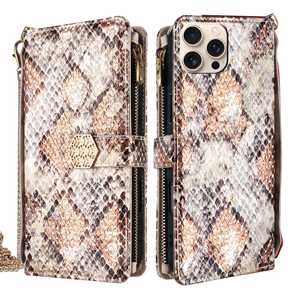 For iPhone 12 Pro Max Crossbody Handle Snake Texture Leather Phone Case(White) - Shopkiz.com