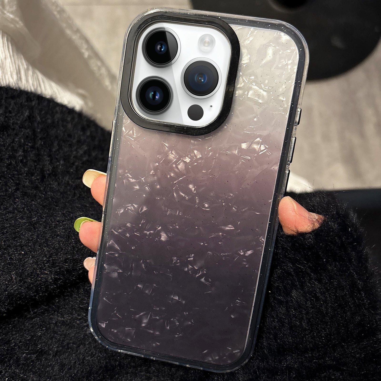For iPhone 12 Pro Max PC Lens Ring Gradient Shell Texture 3 in 1 Phone Case(Black) - Shopkiz.com