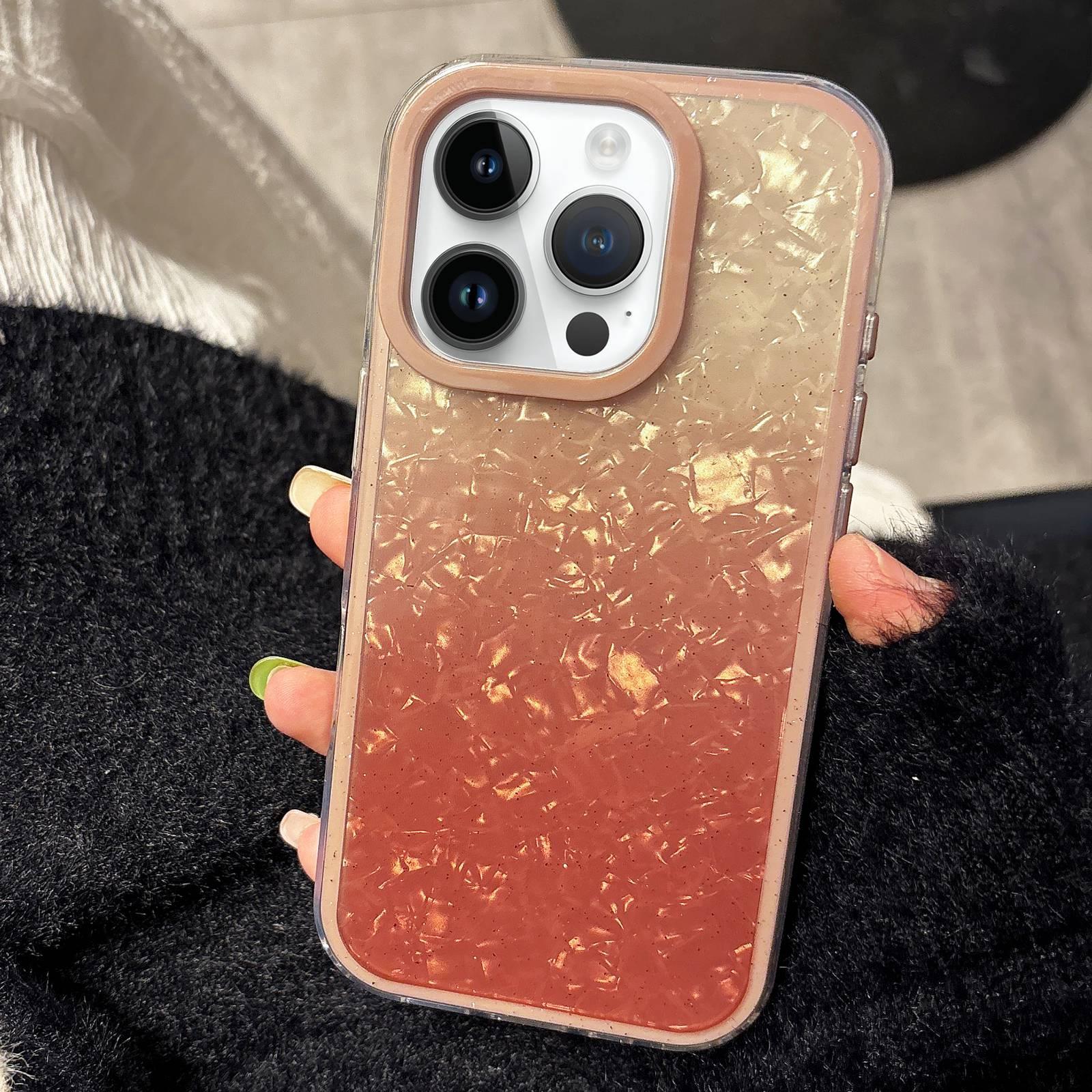 For iPhone 12 Pro Max PC Lens Ring Gradient Shell Texture 3 in 1 Phone Case(Orange) - Shopkiz.com