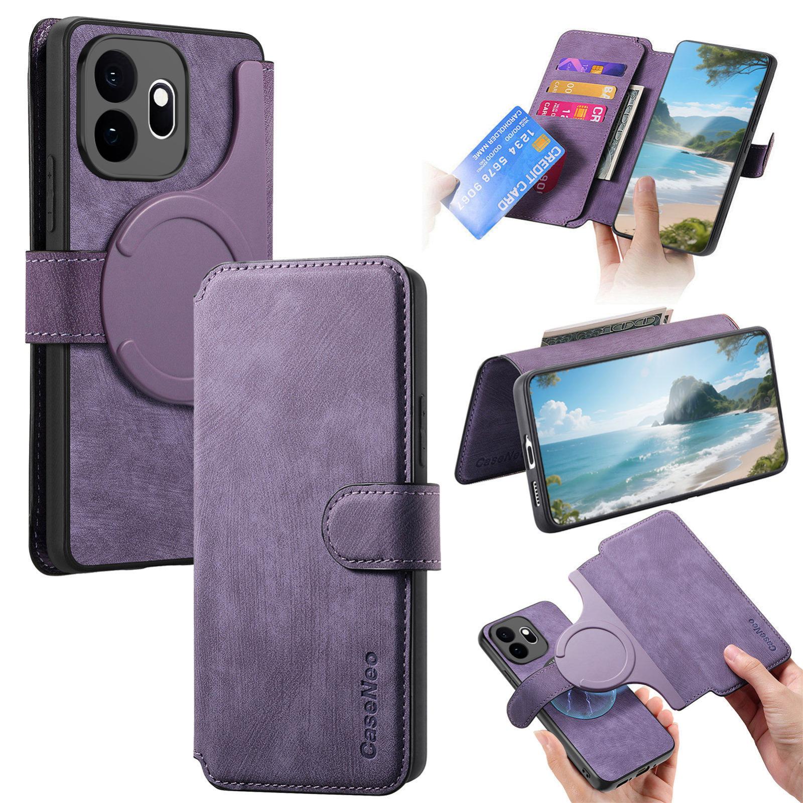 For OnePlus 15T CaseNeo MagSafe RFID Anti-theft Retro Leather Phone Case(Purple) - Shopkiz.com