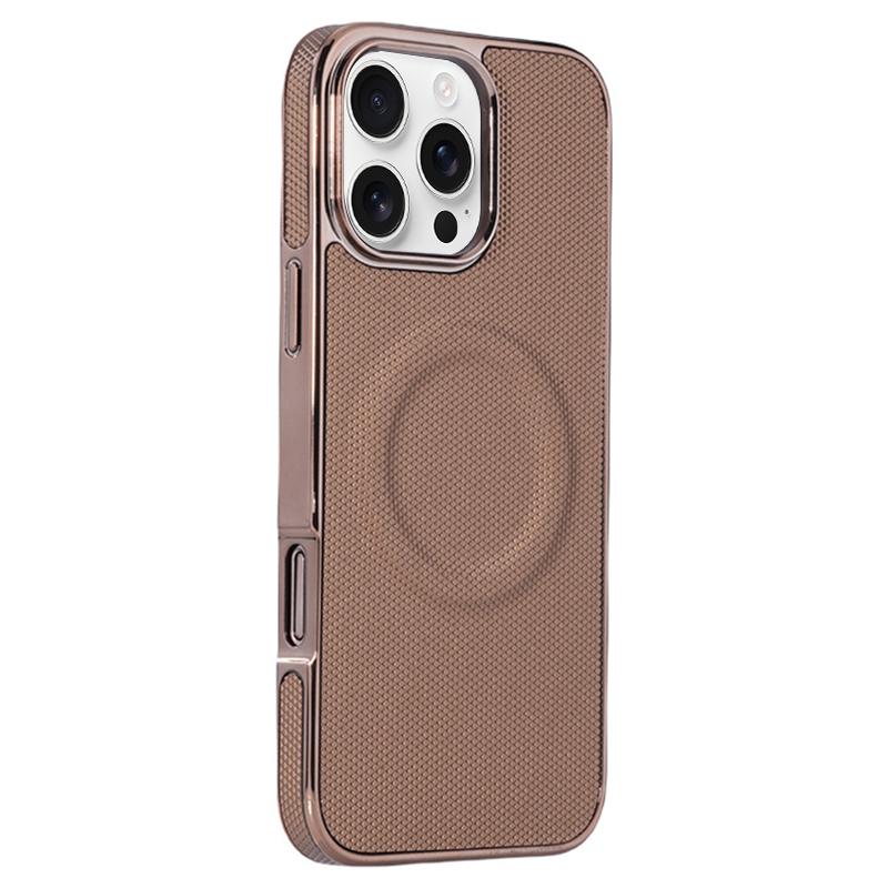 For iPhone 16 Pro Max Electroplating Soft Side Sticker Leather MagSafe Phone Case(Gold) - Shopkiz.com