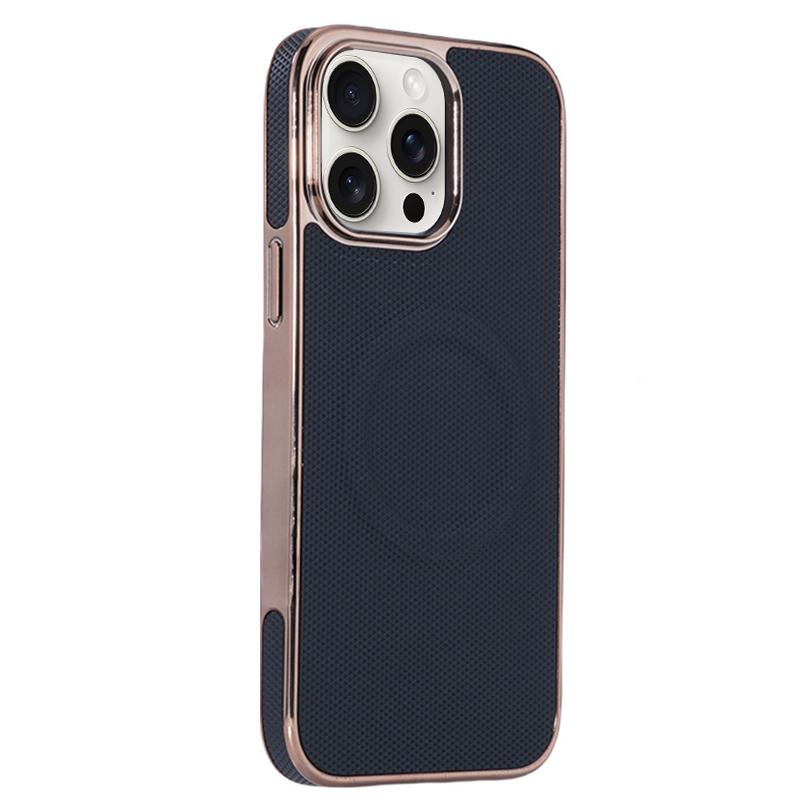 For iPhone 13 Pro Max Electroplating Soft Side Sticker Leather MagSafe Phone Case(Black) - Shopkiz.com