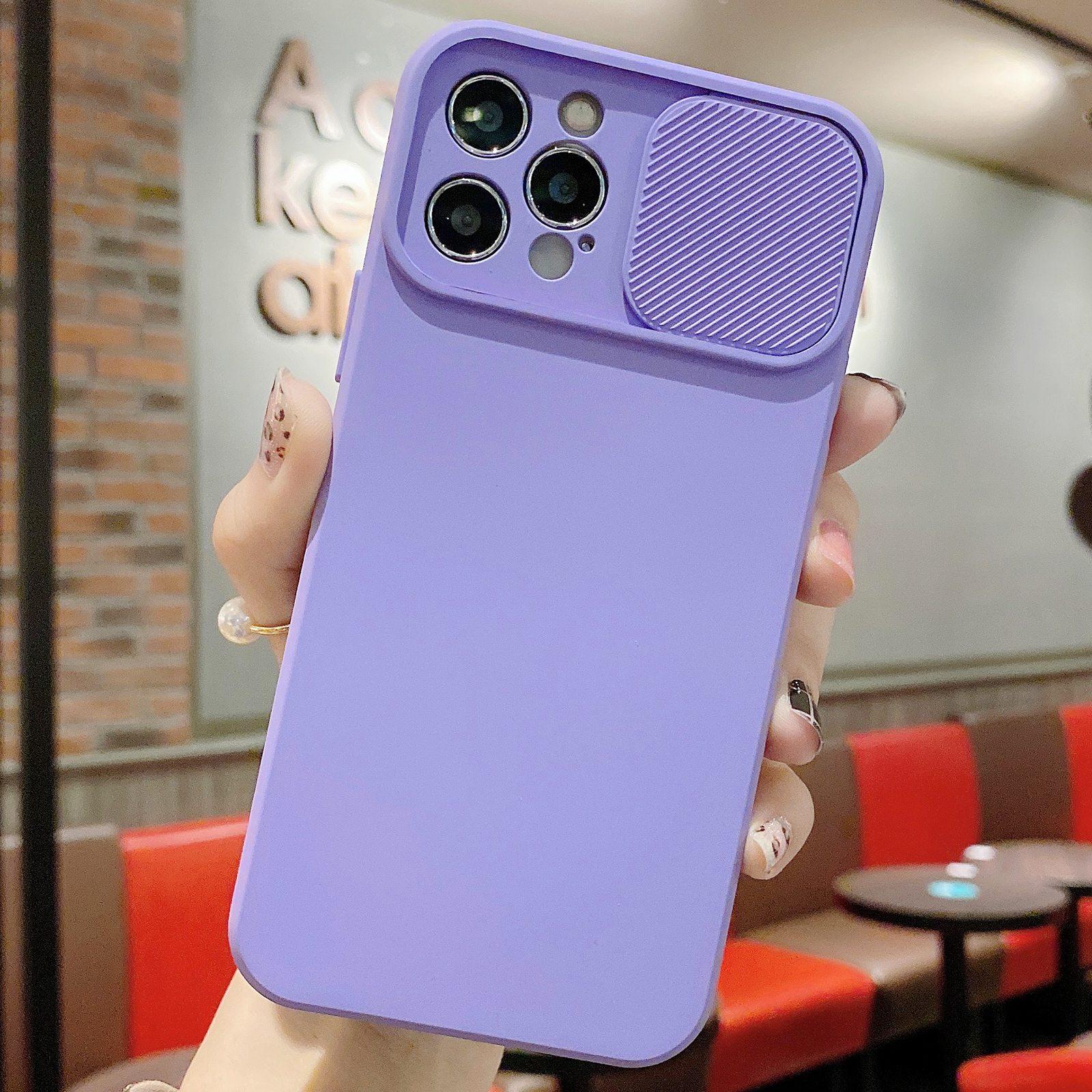 For iPhone 15 Pro Slid Camera Shield Liquid Silicone TPU Phone Case(Lavender Purple) - Shopkiz.com