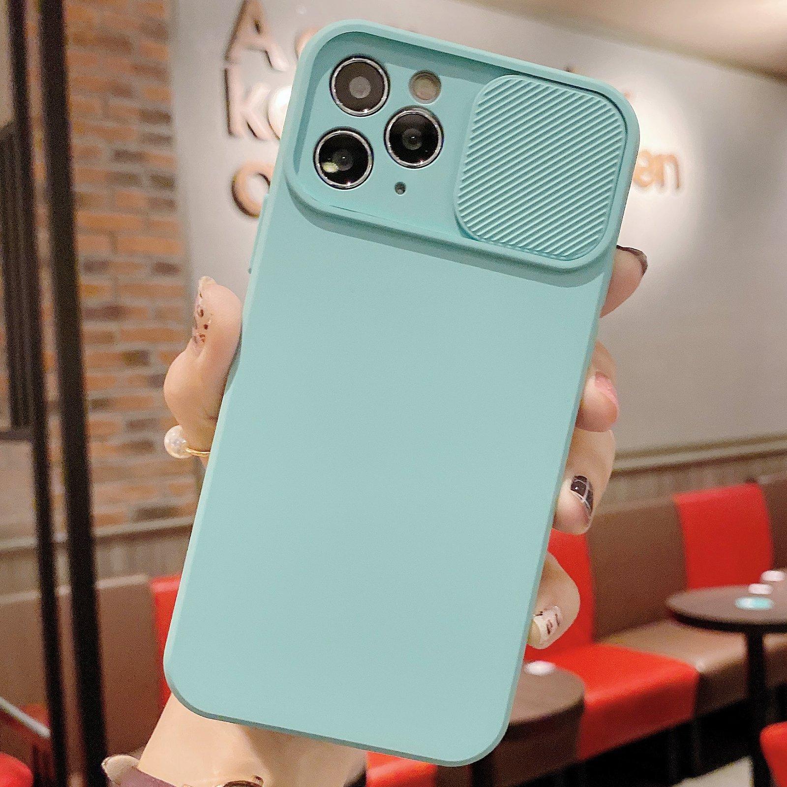 For iPhone 11 Pro Max Slid Camera Shield Liquid Silicone TPU Phone Case(Ice Blue) - Shopkiz.com