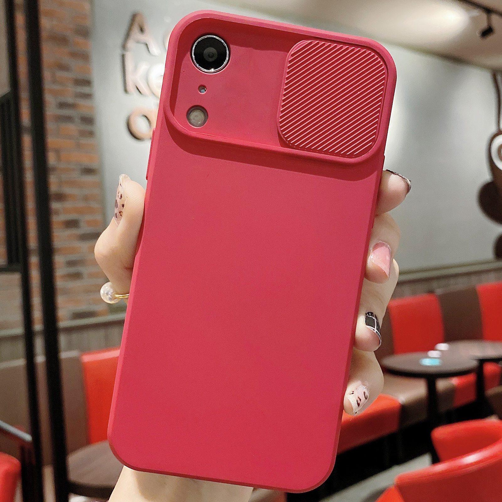 For iPhone XR Slid Camera Shield Liquid Silicone TPU Phone Case(Red) - Shopkiz.com