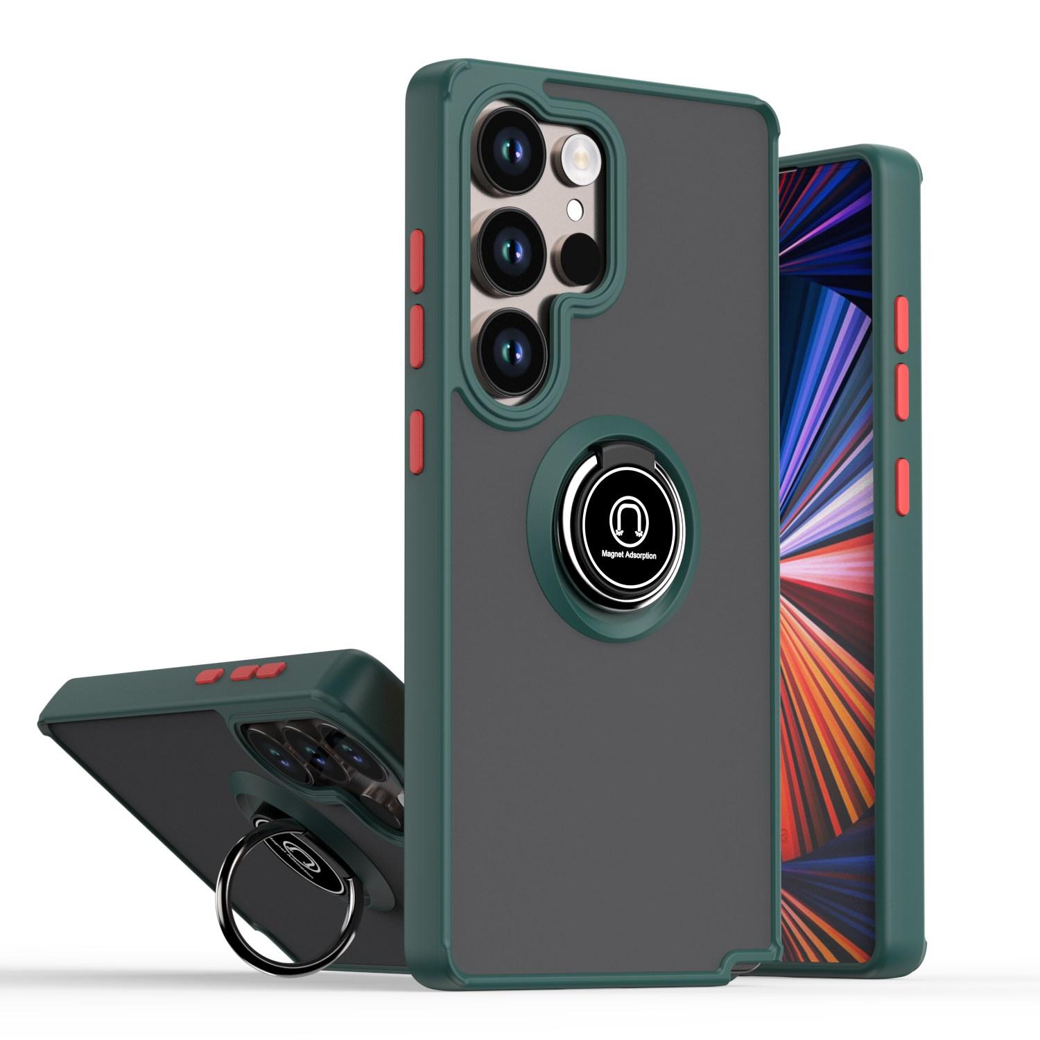 For Samsung Galaxy S25 Ultra 5G Q Shadow 1 Series TPU + PC Phone Case with Ring(Dark Green)