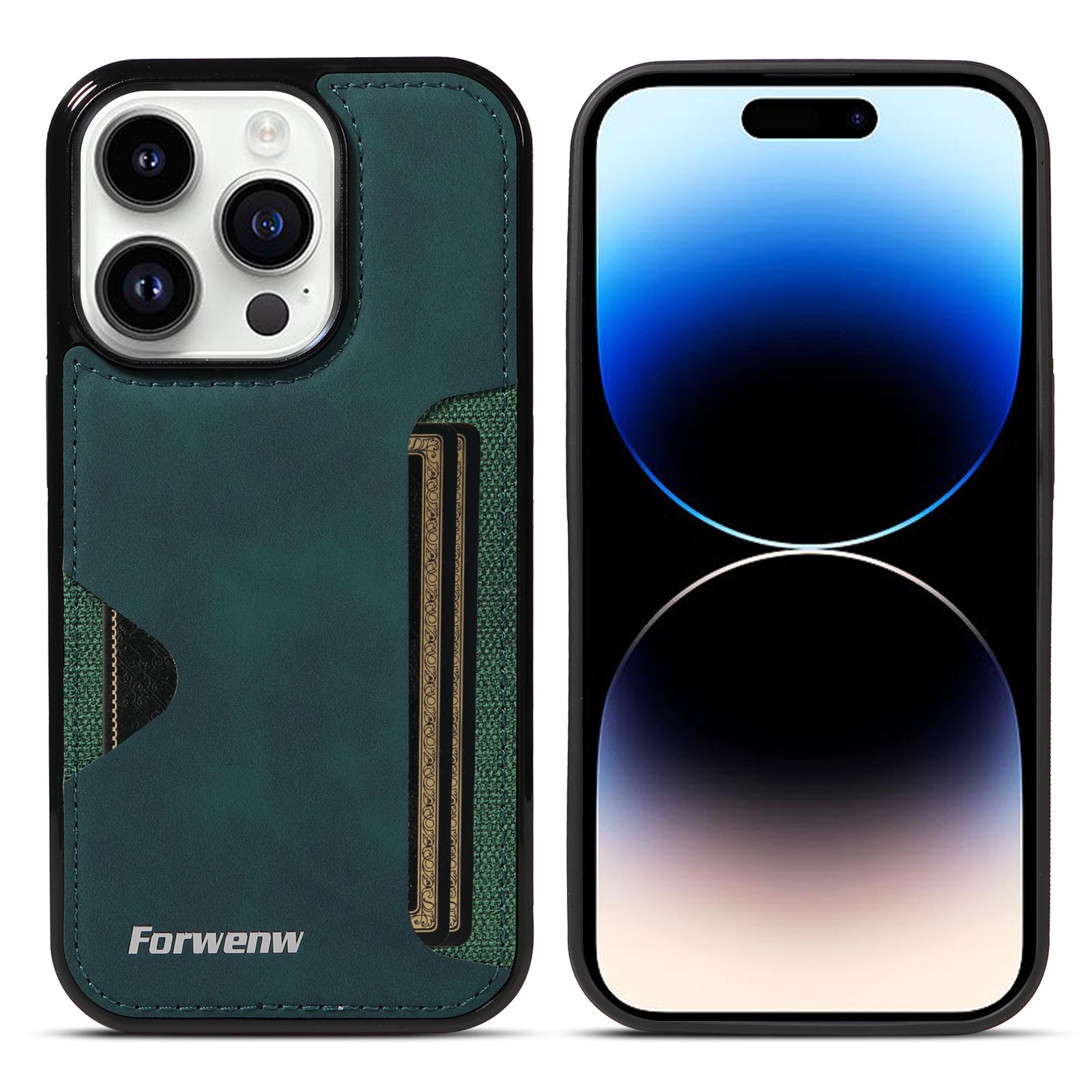 For iPhone 14 Pro Forwenw F5 Series Integrated Card Bag Phone Case(Green) - Shopkiz.com