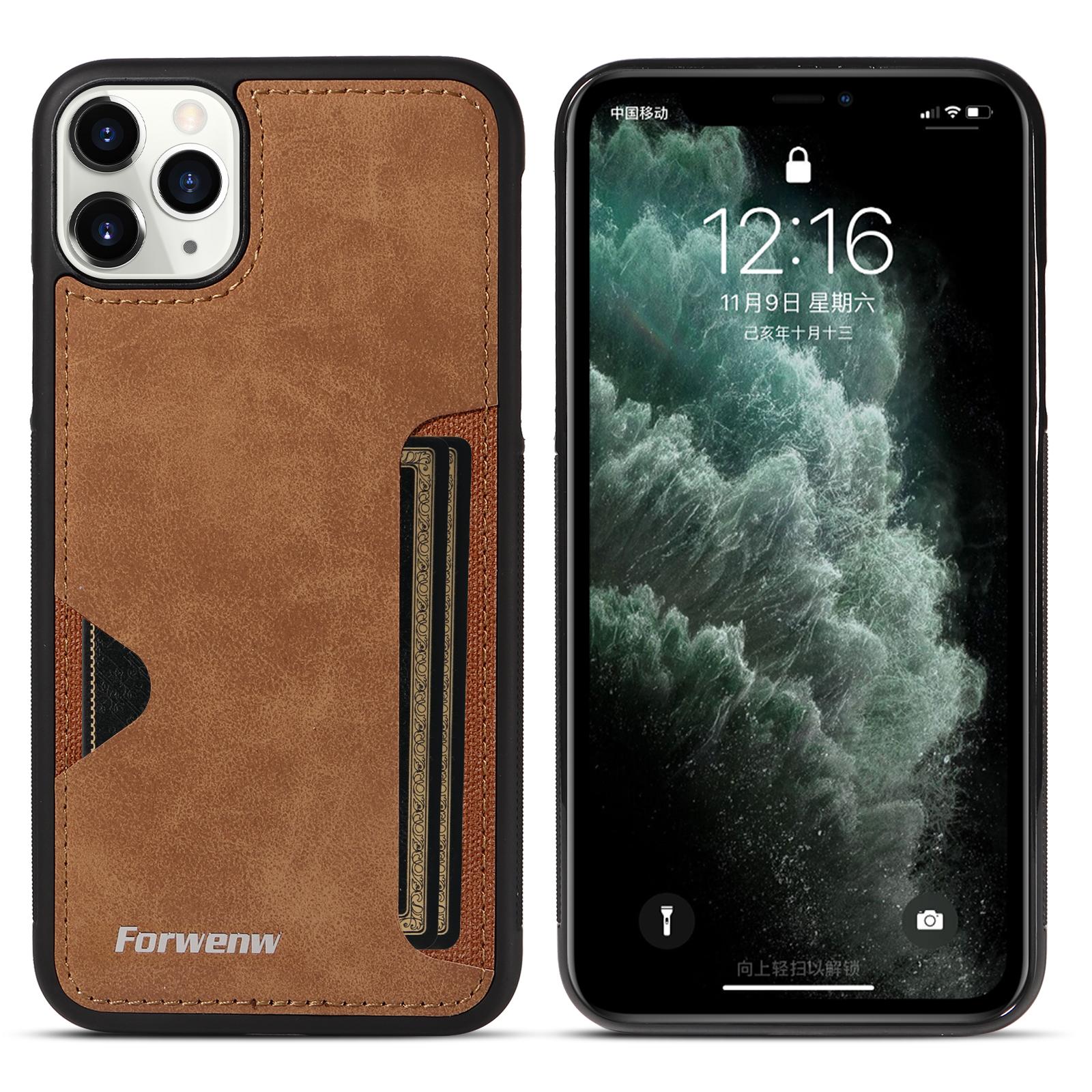 For iPhone 11 Pro Max Forwenw F5 Series Integrated Card Bag Phone Case(Brown) - Shopkiz.com