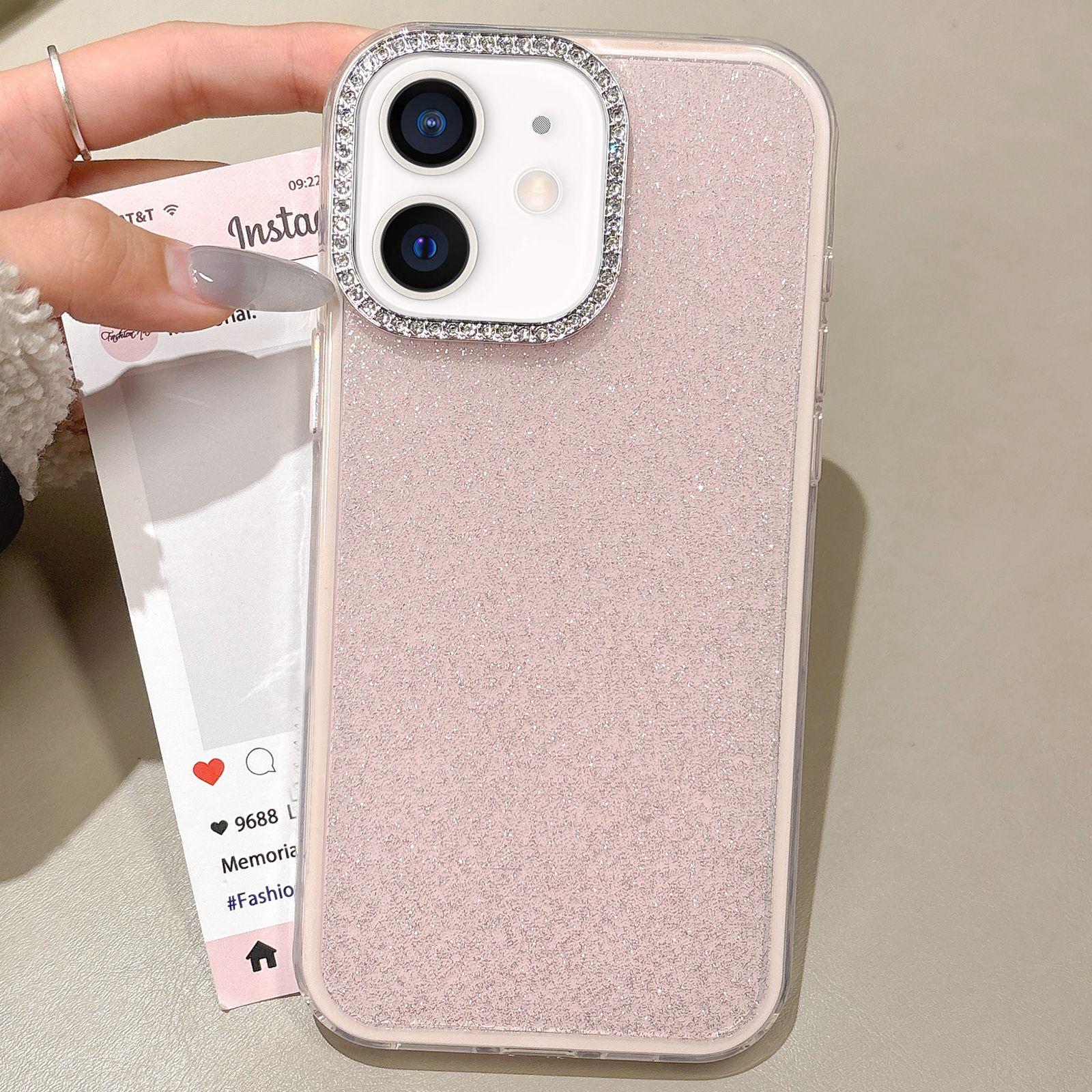 For iPhone 11 Rhinestone-Embedded Camera Frame Glitter Full Coverage Phone Case(Pink) - Shopkiz.com