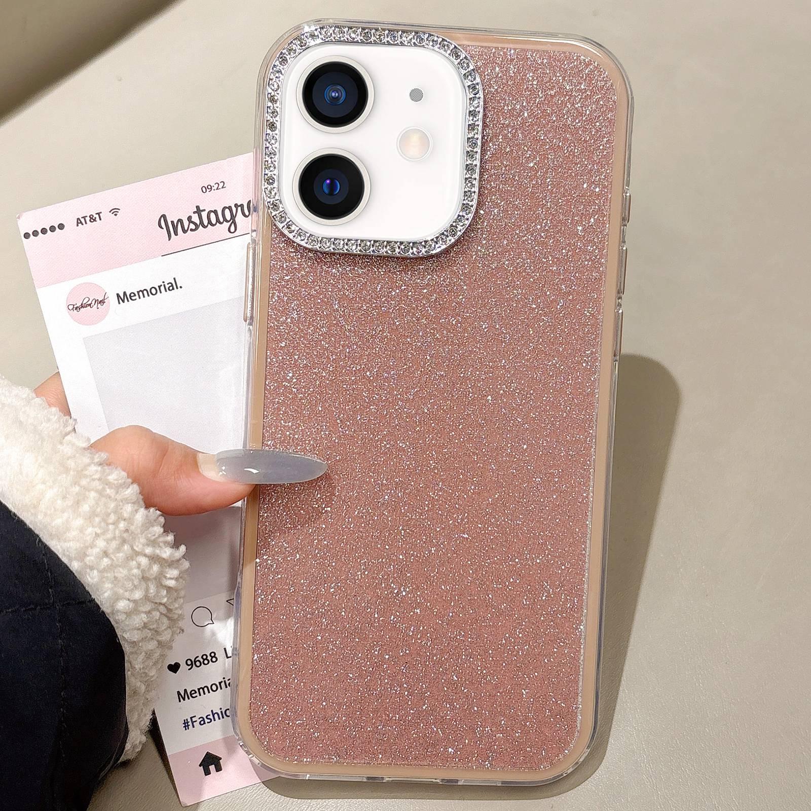 For iPhone 11 Rhinestone-Embedded Camera Frame Glitter Full Coverage Phone Case(Brown) - Shopkiz.com