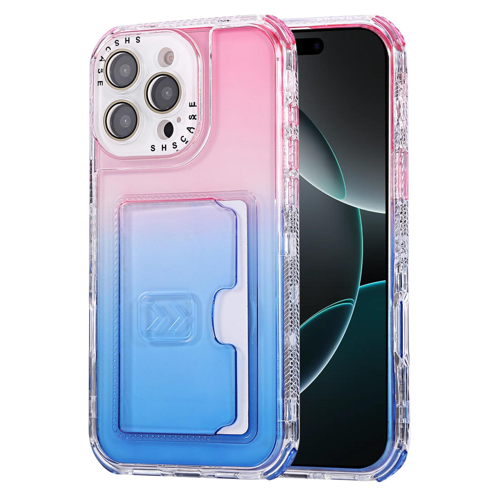 For iPhone 16 Pro Max Gradient Color TPU + PC Card Slot Full Coverage Phone Case(Pink Blue) - Shopkiz.com