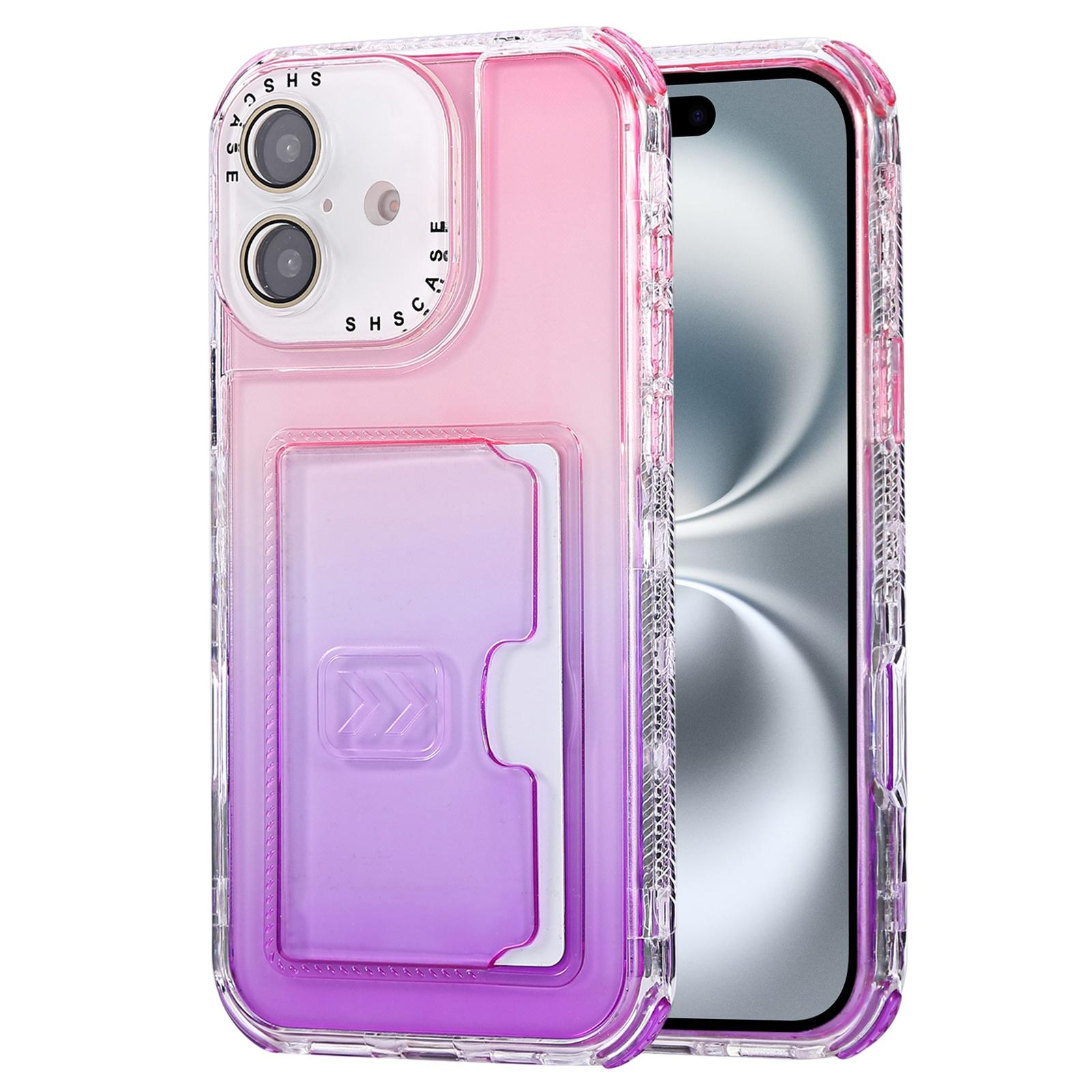 For iPhone 16 Gradient Color TPU + PC Card Slot Full Coverage Phone Case(Pink Purple) - Shopkiz.com