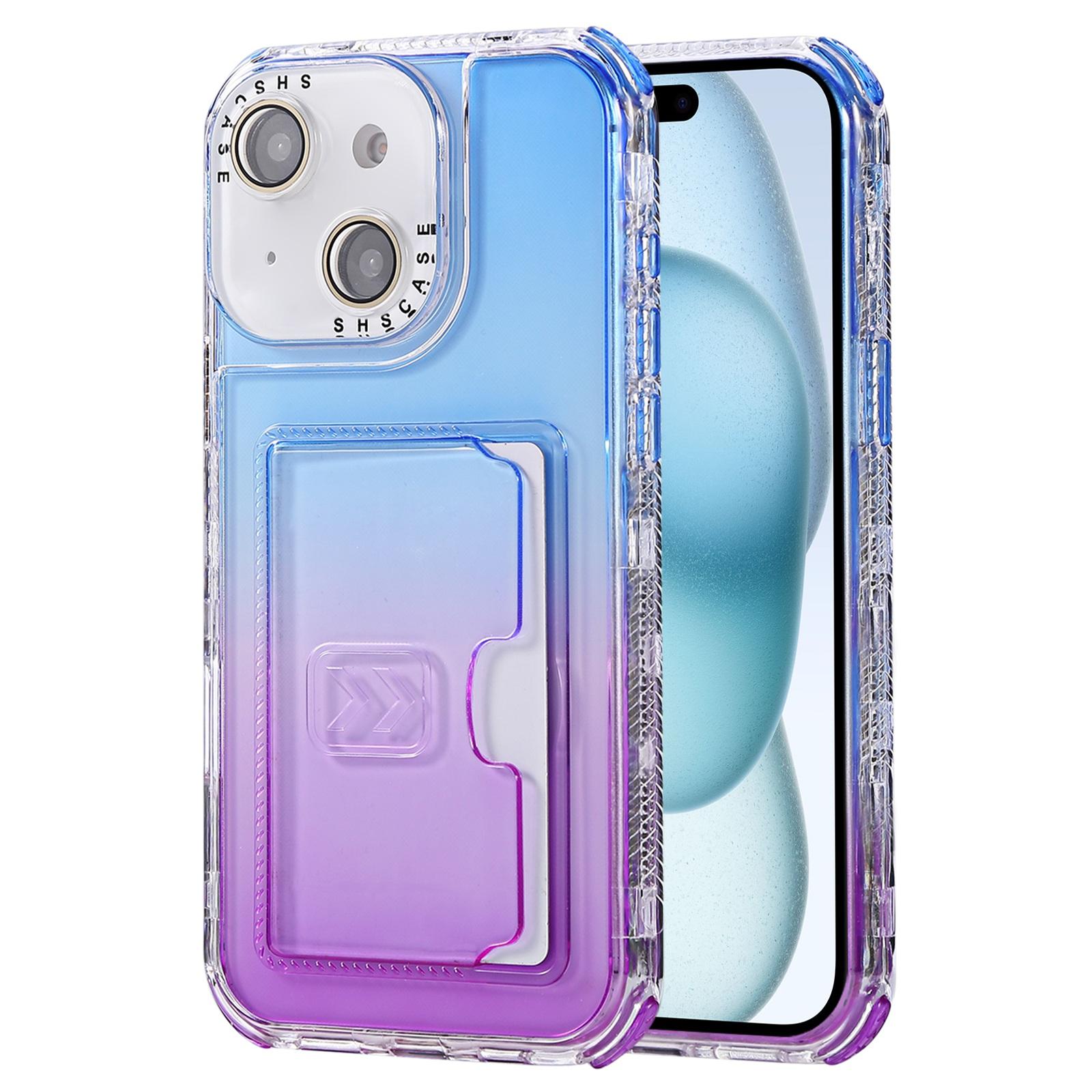 For iPhone 15 Gradient Color TPU + PC Card Slot Full Coverage Phone Case(Blue Purple) - Shopkiz.com