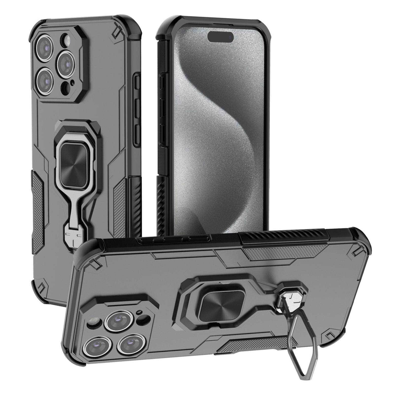 For iPhone 16 Pro Max Metal Kickstand TPU Hybrid PC Phone Case(Black) - Shopkiz.com