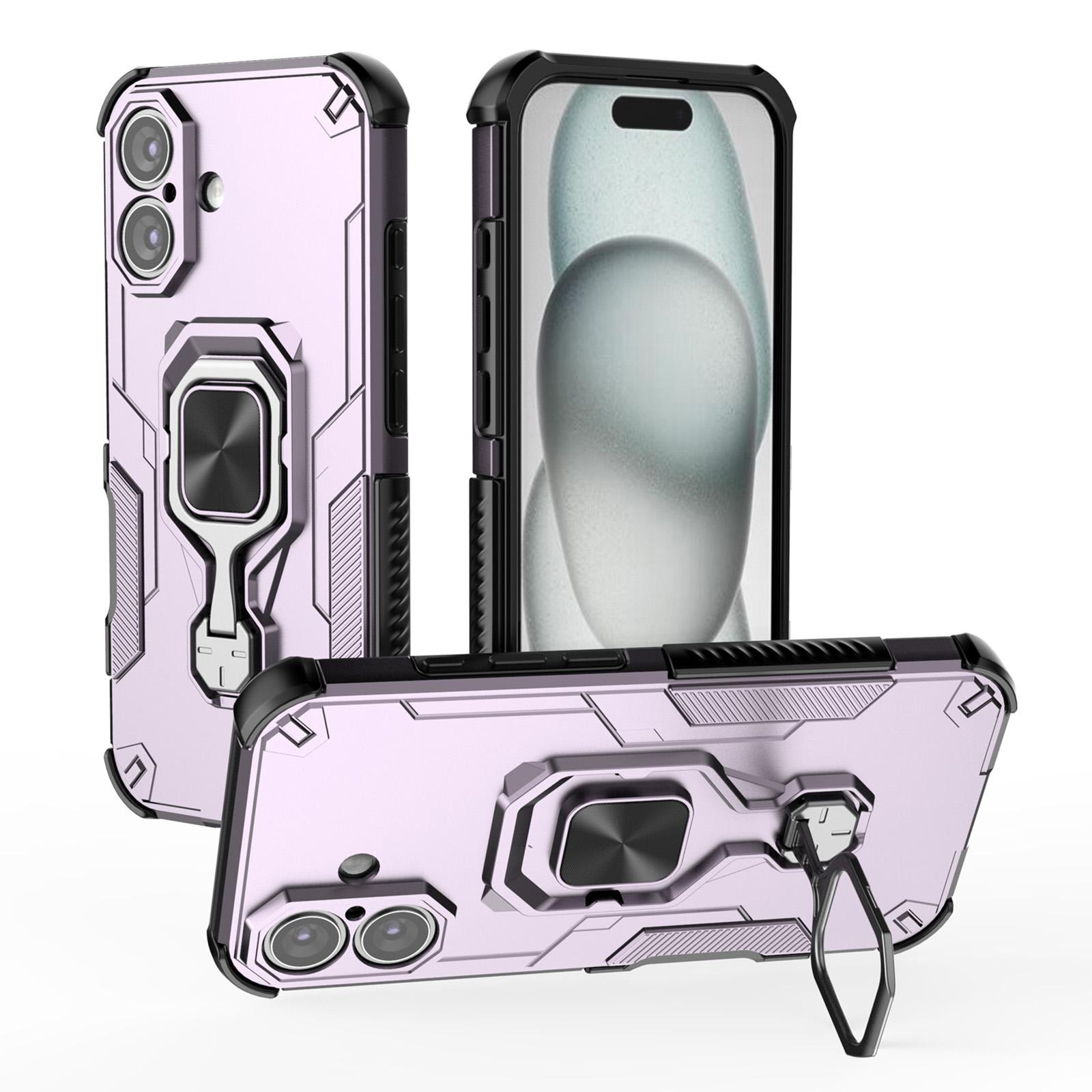 For iPhone 16 Metal Kickstand TPU Hybrid PC Phone Case(Purple) - Shopkiz.com
