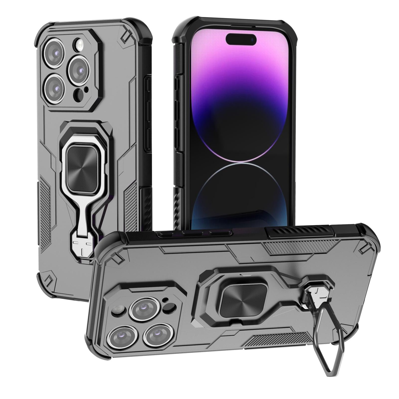 For iPhone 15 Pro Metal Kickstand TPU Hybrid PC Phone Case(Black) - Shopkiz.com