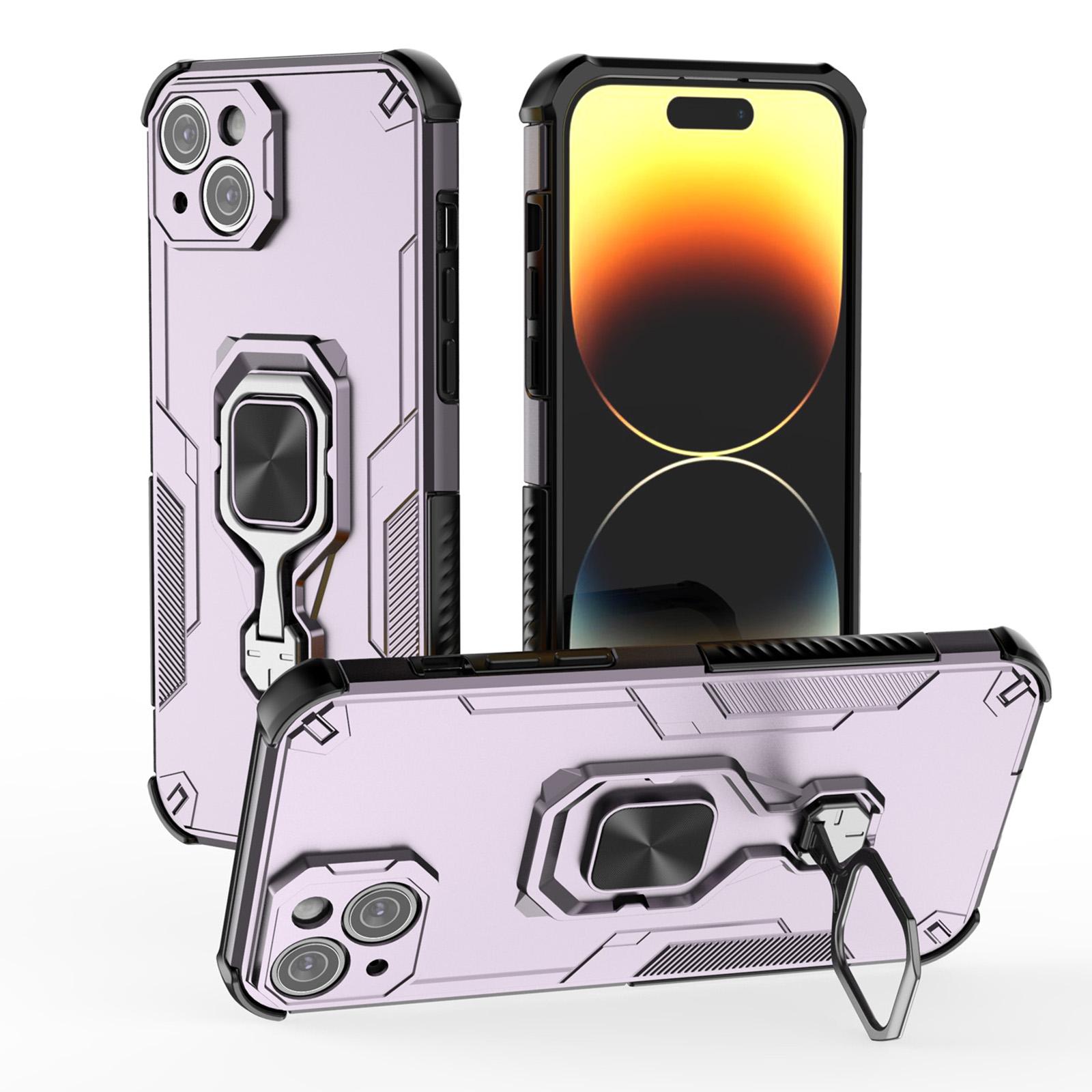 For iPhone 14 Plus / 15 Plus Metal Kickstand TPU Hybrid PC Phone Case(Purple) - Shopkiz.com