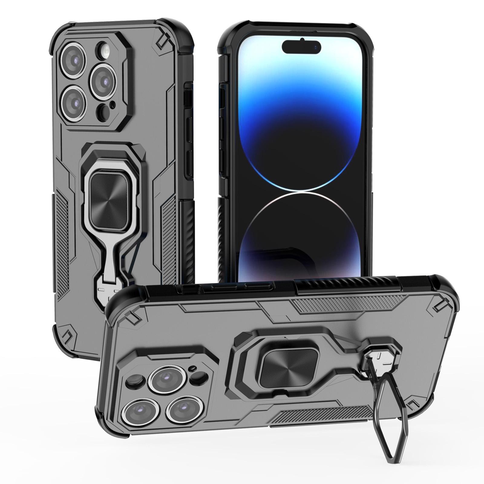 For iPhone 14 Pro Metal Kickstand TPU Hybrid PC Phone Case(Black) - Shopkiz.com