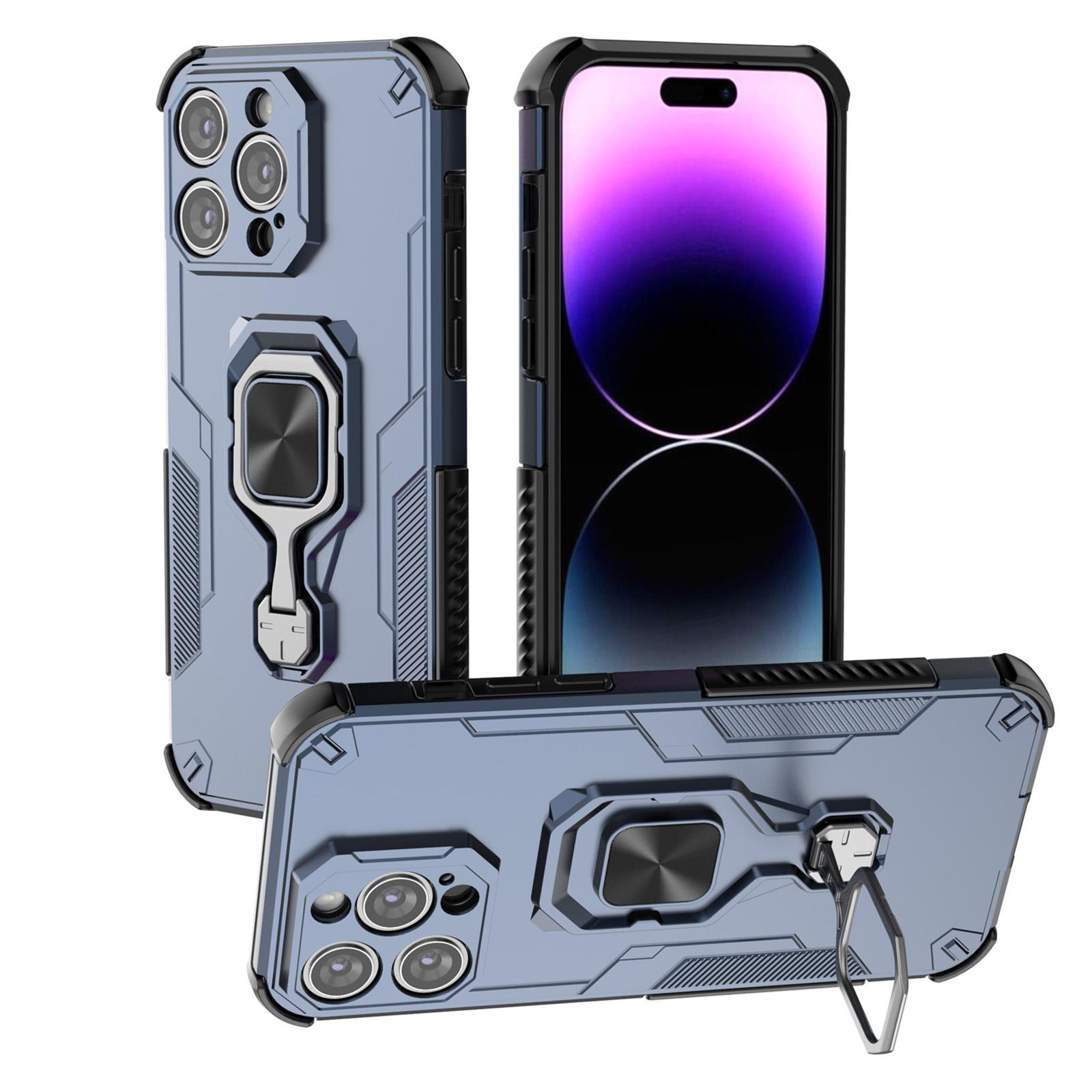 For iPhone 14 Pro Max Metal Kickstand TPU Hybrid PC Phone Case(Blue) - Shopkiz.com