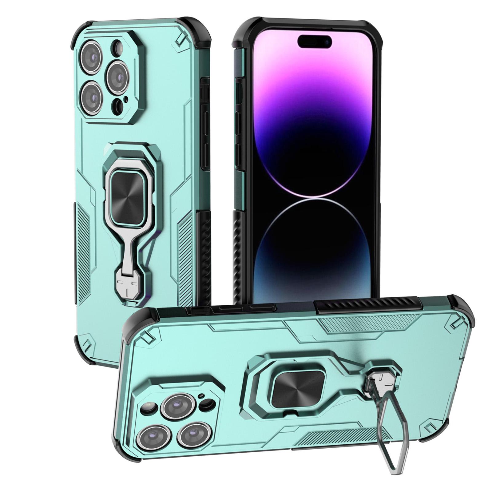 For iPhone 14 Pro Max Metal Kickstand TPU Hybrid PC Phone Case(Green) - Shopkiz.com