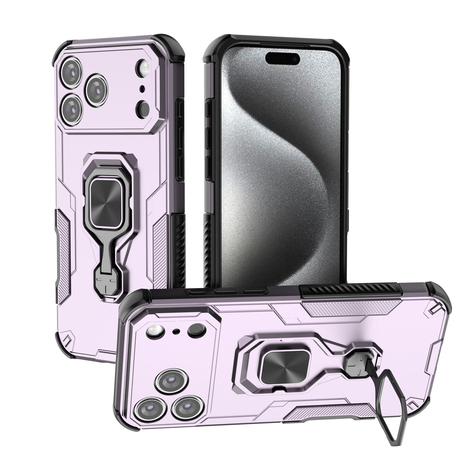 For iPhone 17 Pro Max Metal Kickstand TPU Hybrid PC Phone Case(Purple) - Shopkiz.com