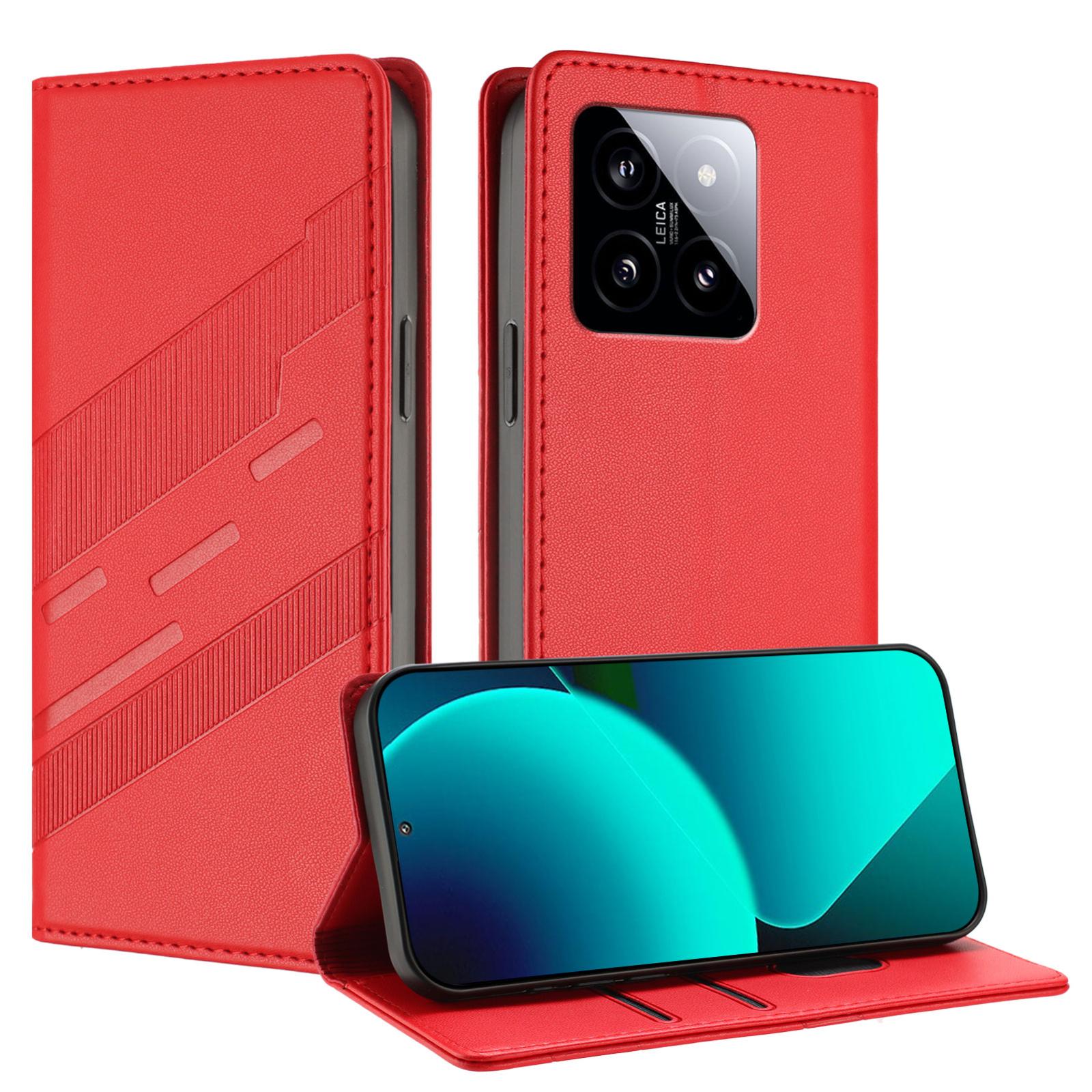 For Xiaomi 14 5G Global Embossed Multi-functional Wallet Retro Leather Phone Case(Red)