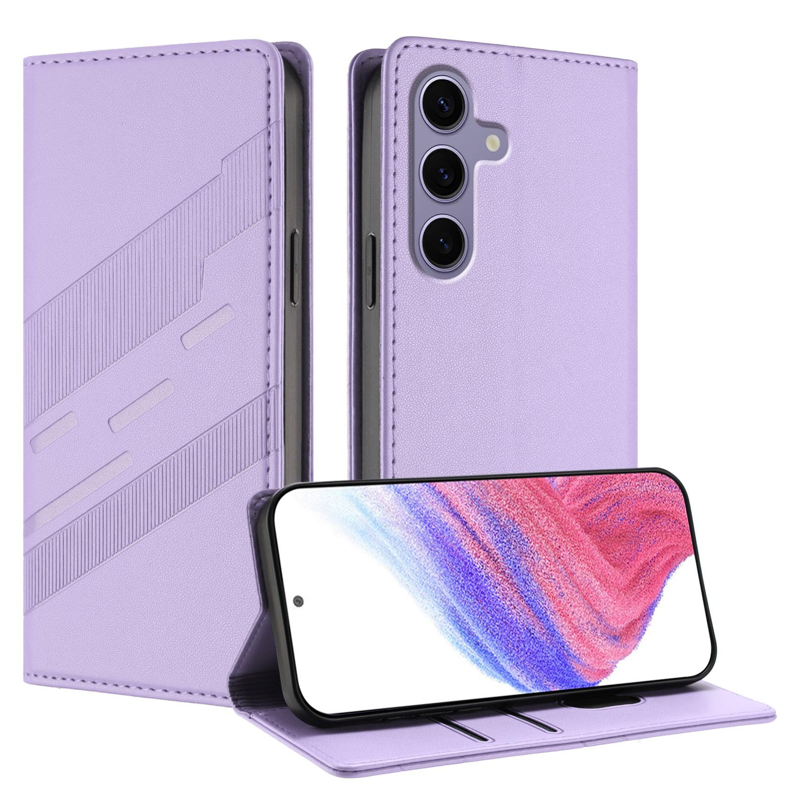 For Samsung Galaxy S25 5G Embossed Multi-functional Wallet Retro Leather Phone Case(Light Purple)