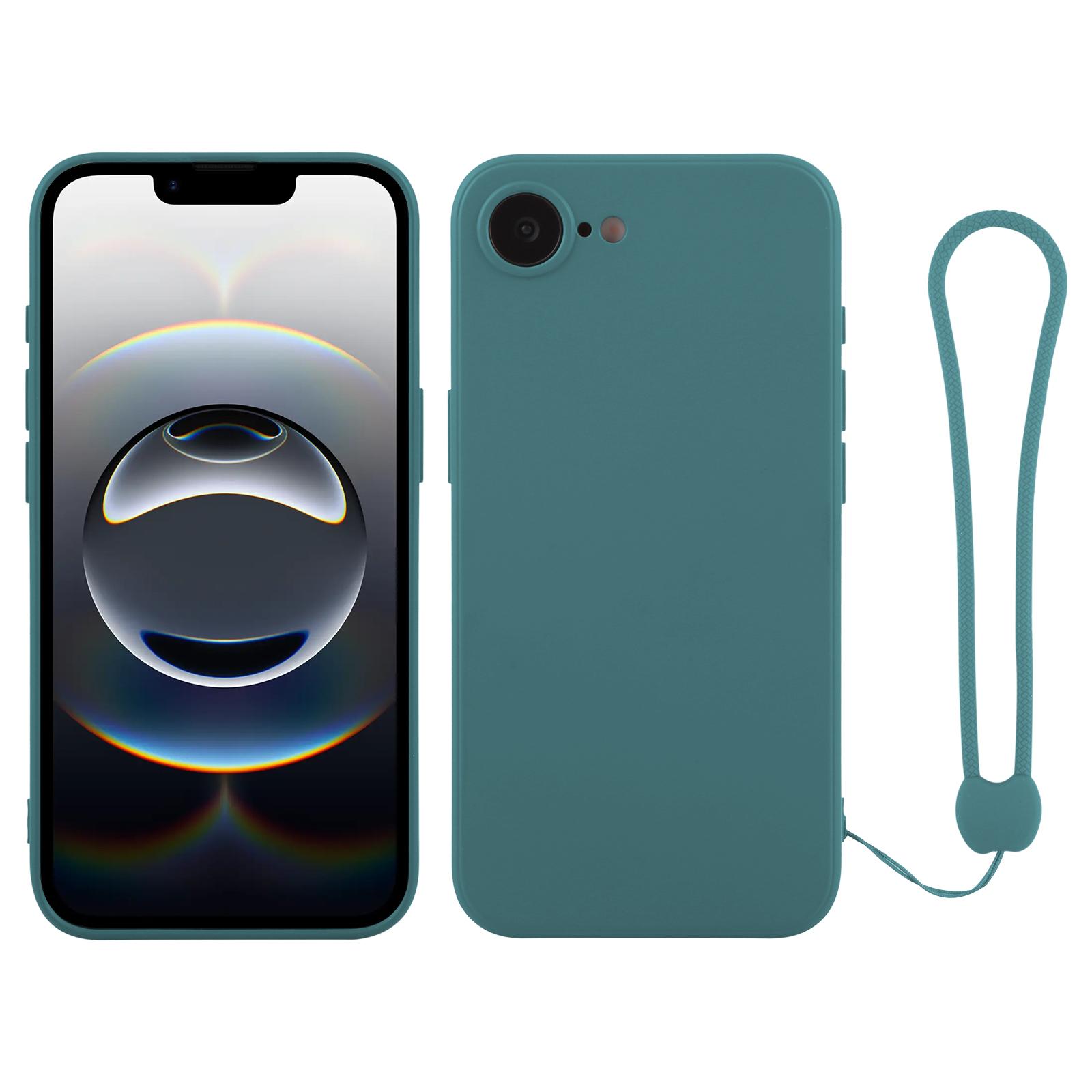 For iPhone 17e / 16e Silicone Phone Case with Wrist Strap(Deep Green) - Shopkiz.com