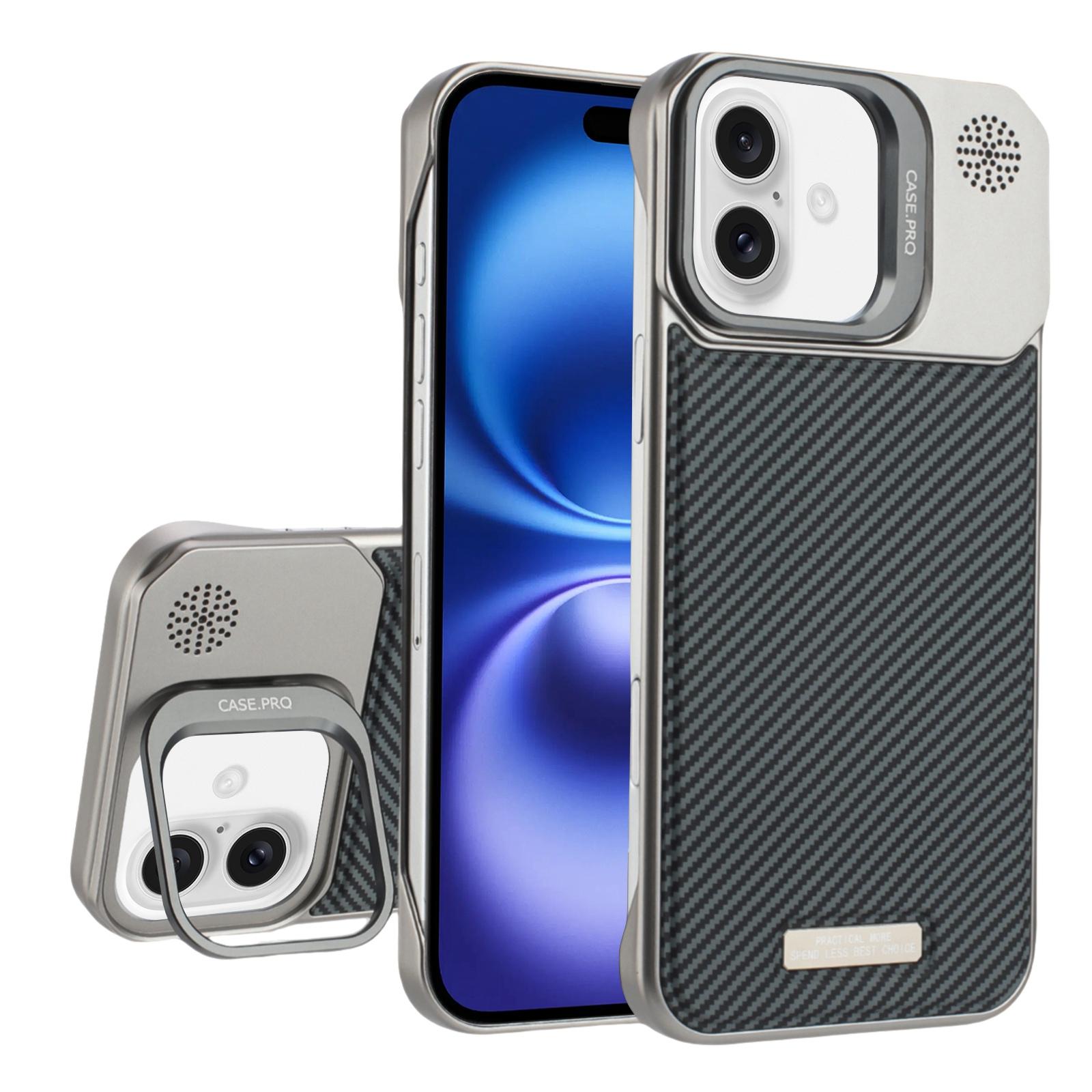 For iPhone 16 Plus Frameless Carbon Fiber Holder PC MagSafe Phone Case(Titanium Gray) - Shopkiz.com