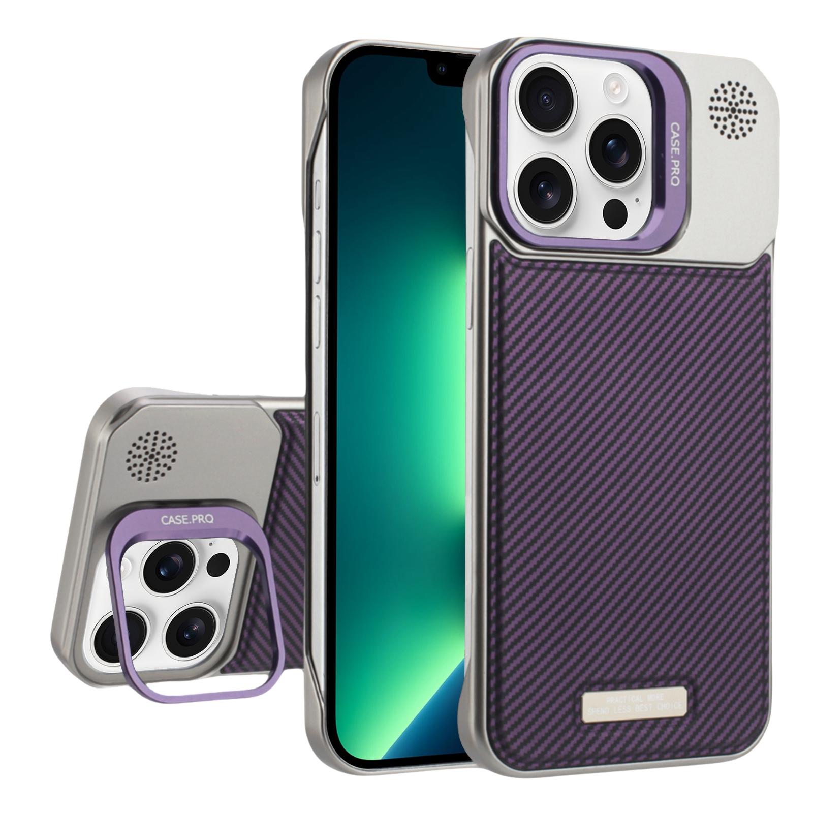 For iPhone 13 Pro Max Frameless Carbon Fiber Holder PC MagSafe Phone Case(Purple) - Shopkiz.com