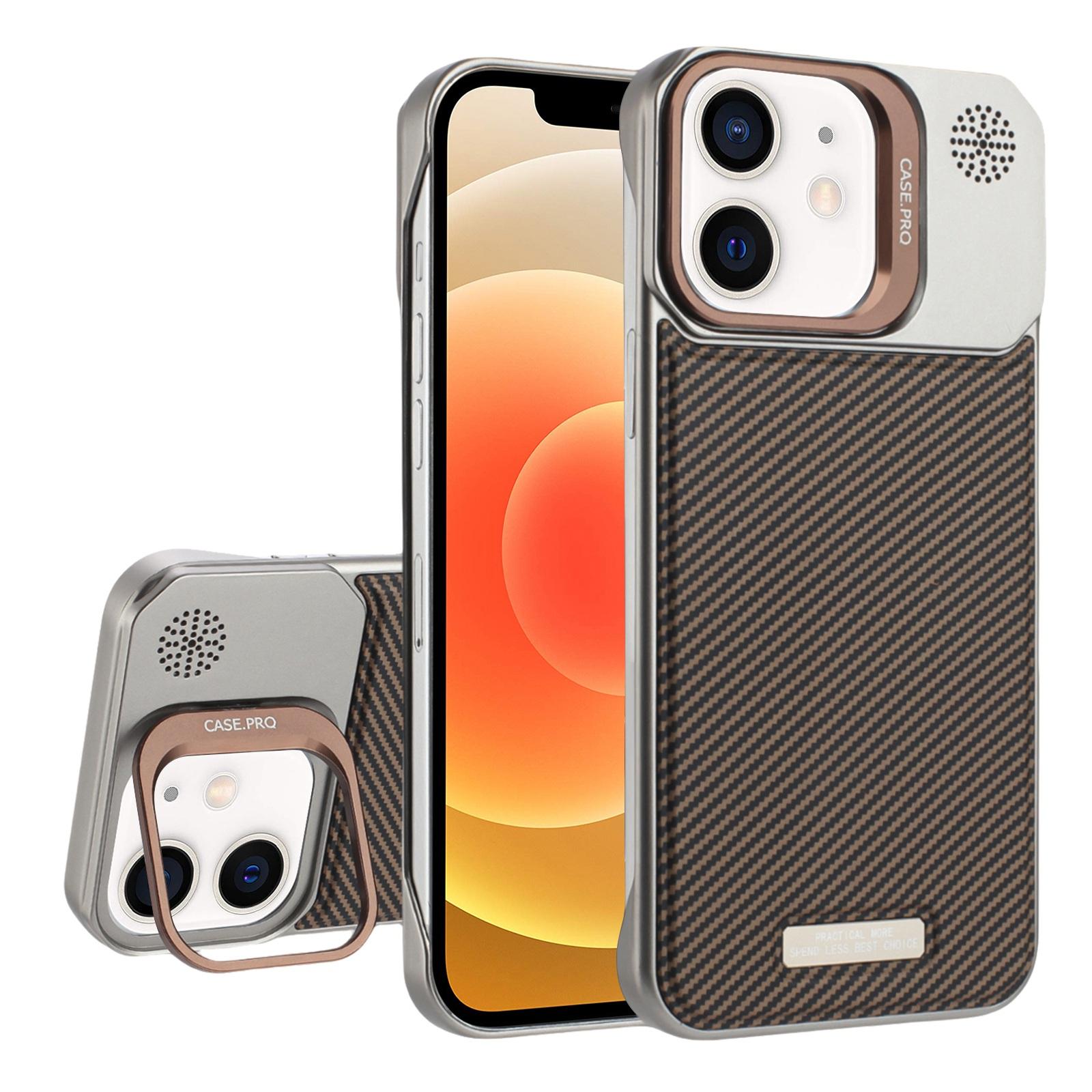 For iPhone 12 / 12 Pro Frameless Carbon Fiber Holder PC MagSafe Phone Case(Desert Gold) - Shopkiz.com