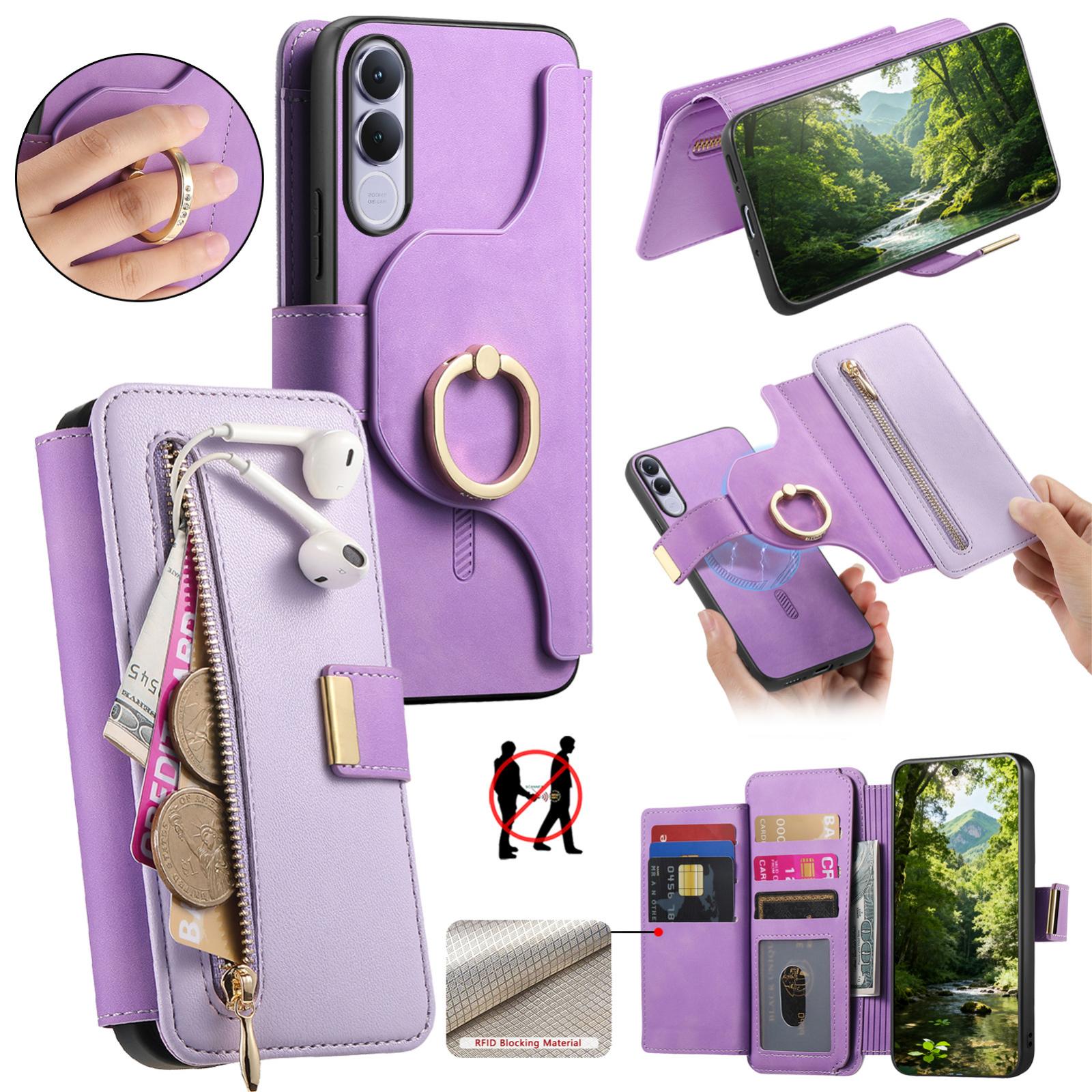 For vivo V70 FE 5G Ring Zipper Wallet RFID Blocking MagSafe Leather Phone Case(Purple) - Shopkiz.com