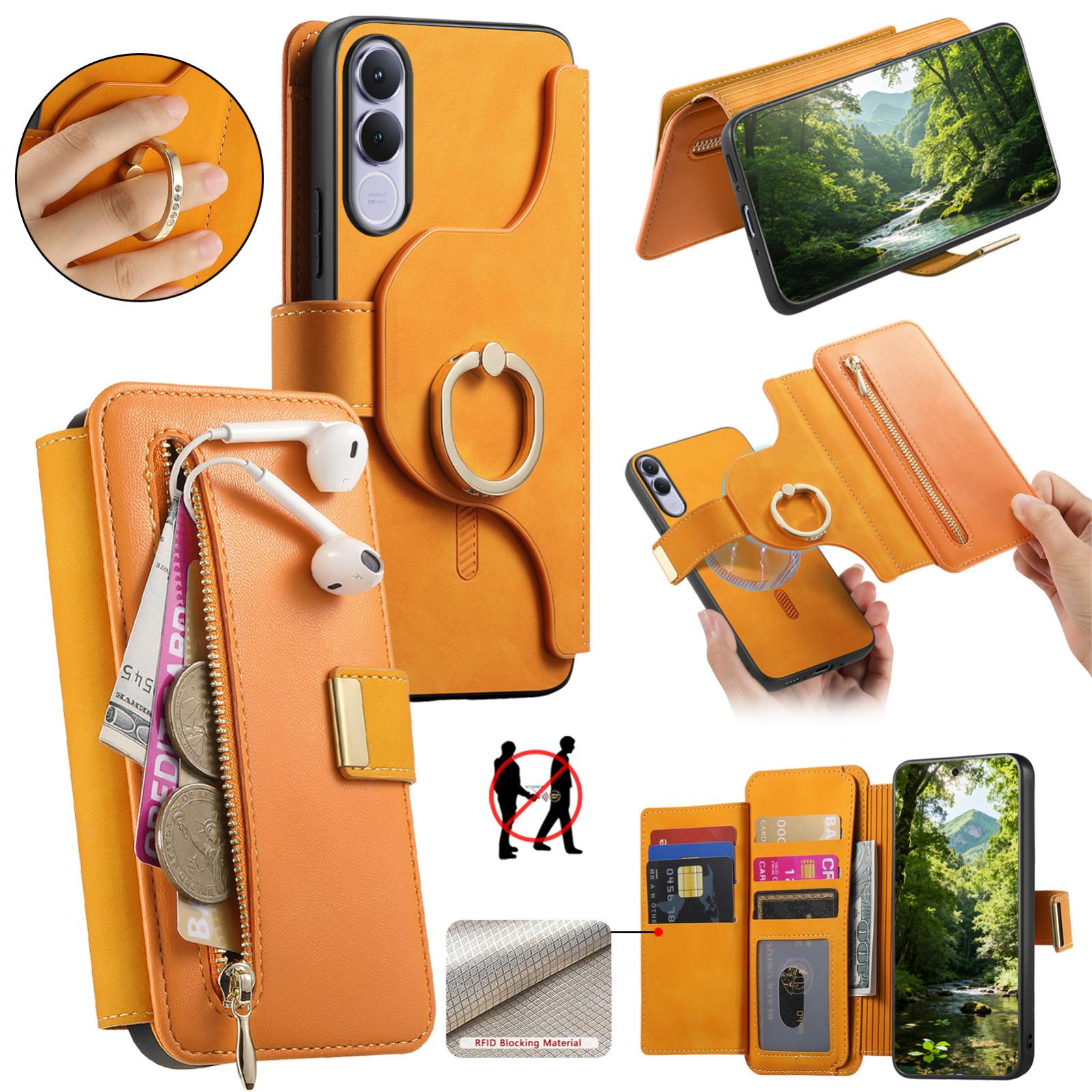 For vivo V70 FE 5G Ring Zipper Wallet RFID Blocking MagSafe Leather Phone Case(Orange) - Shopkiz.com
