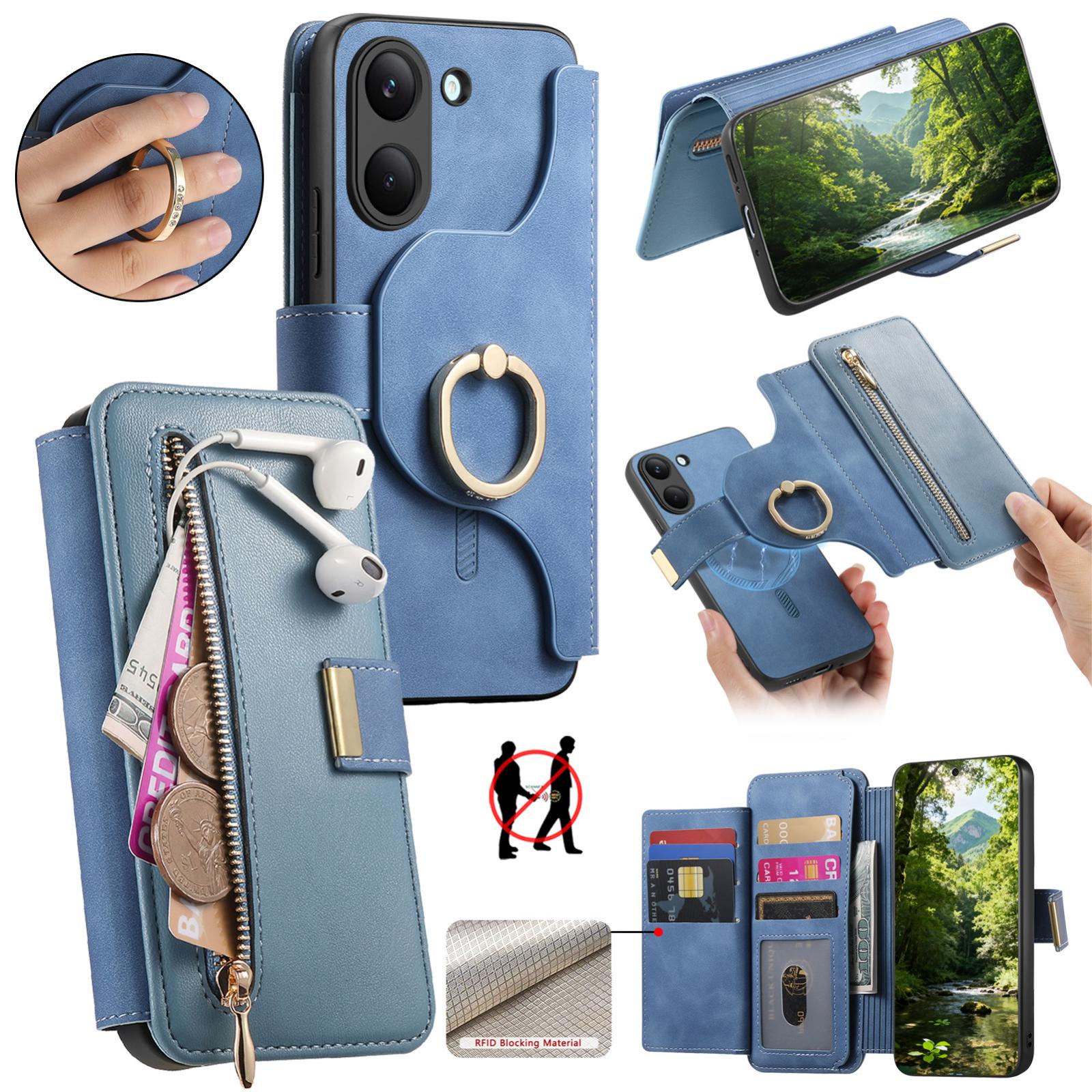 For Honor Play 80 Plus 5G Ring Zipper Wallet RFID Blocking MagSafe Leather Phone Case(Blue) - Shopkiz.com