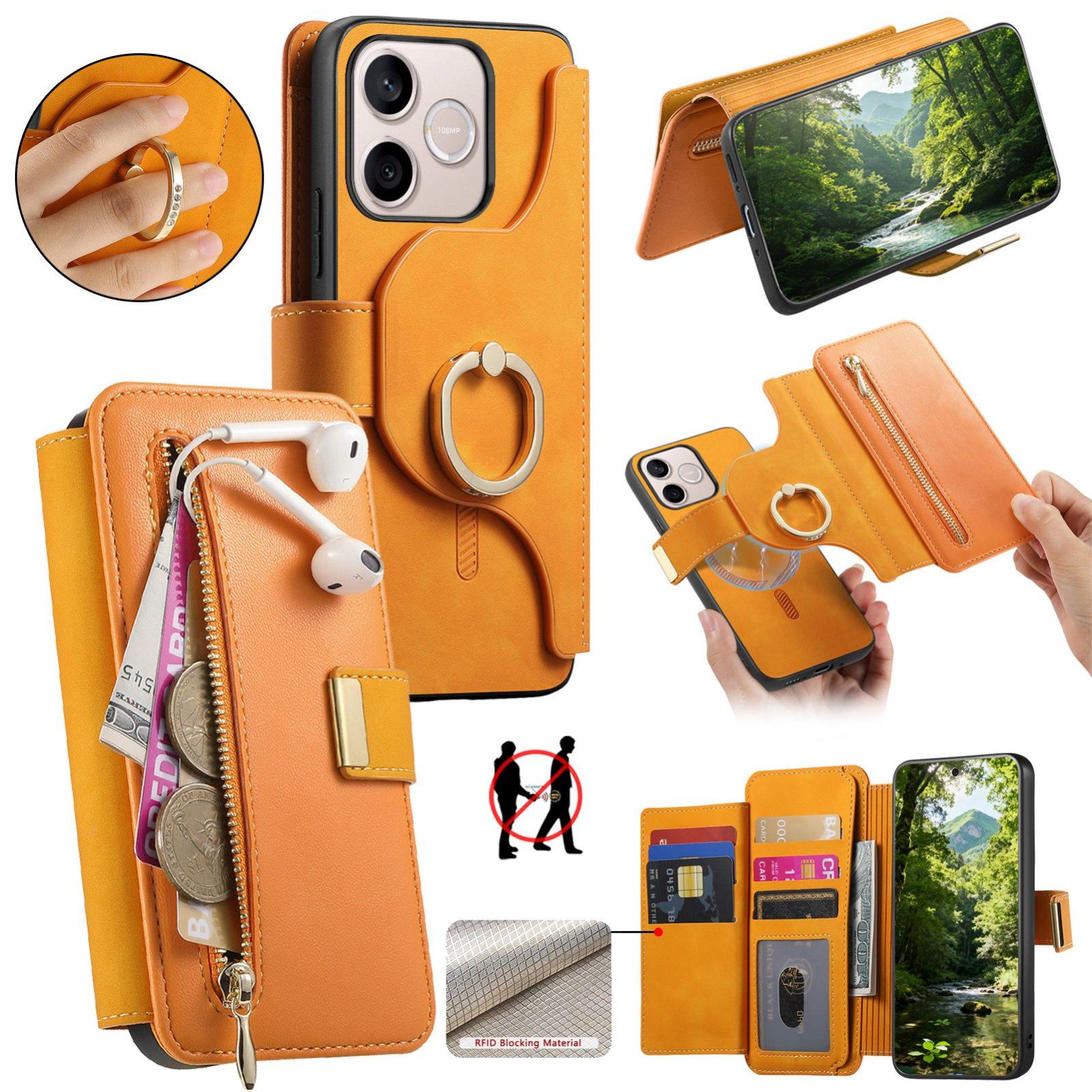For Honor 600 Lite Global Ring Zipper Wallet RFID Blocking MagSafe Leather Phone Case(Orange) - Shopkiz.com