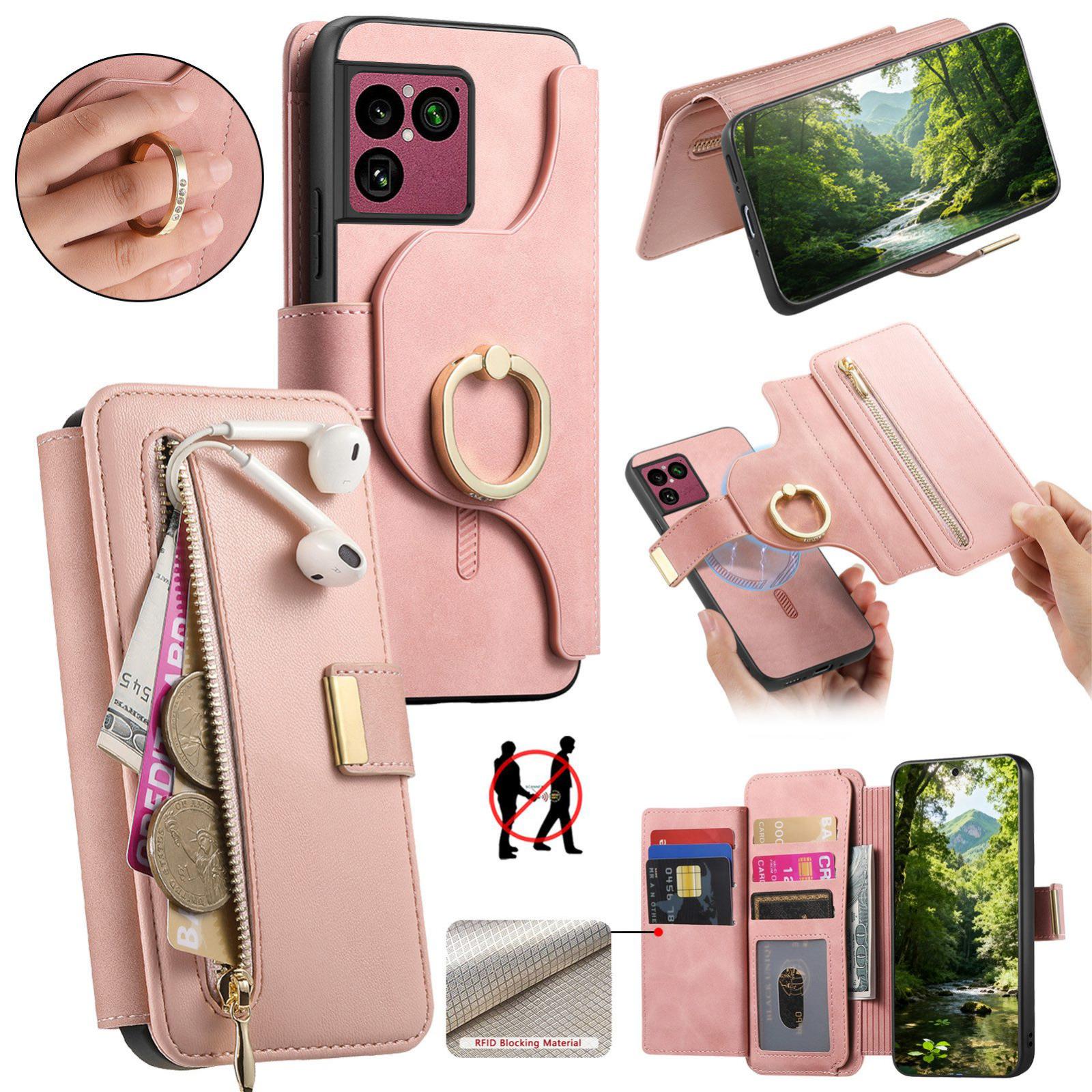 For Sony Xperia 1 VIII Ring Zipper Wallet RFID Blocking MagSafe Leather Phone Case(Pink) - Shopkiz.com