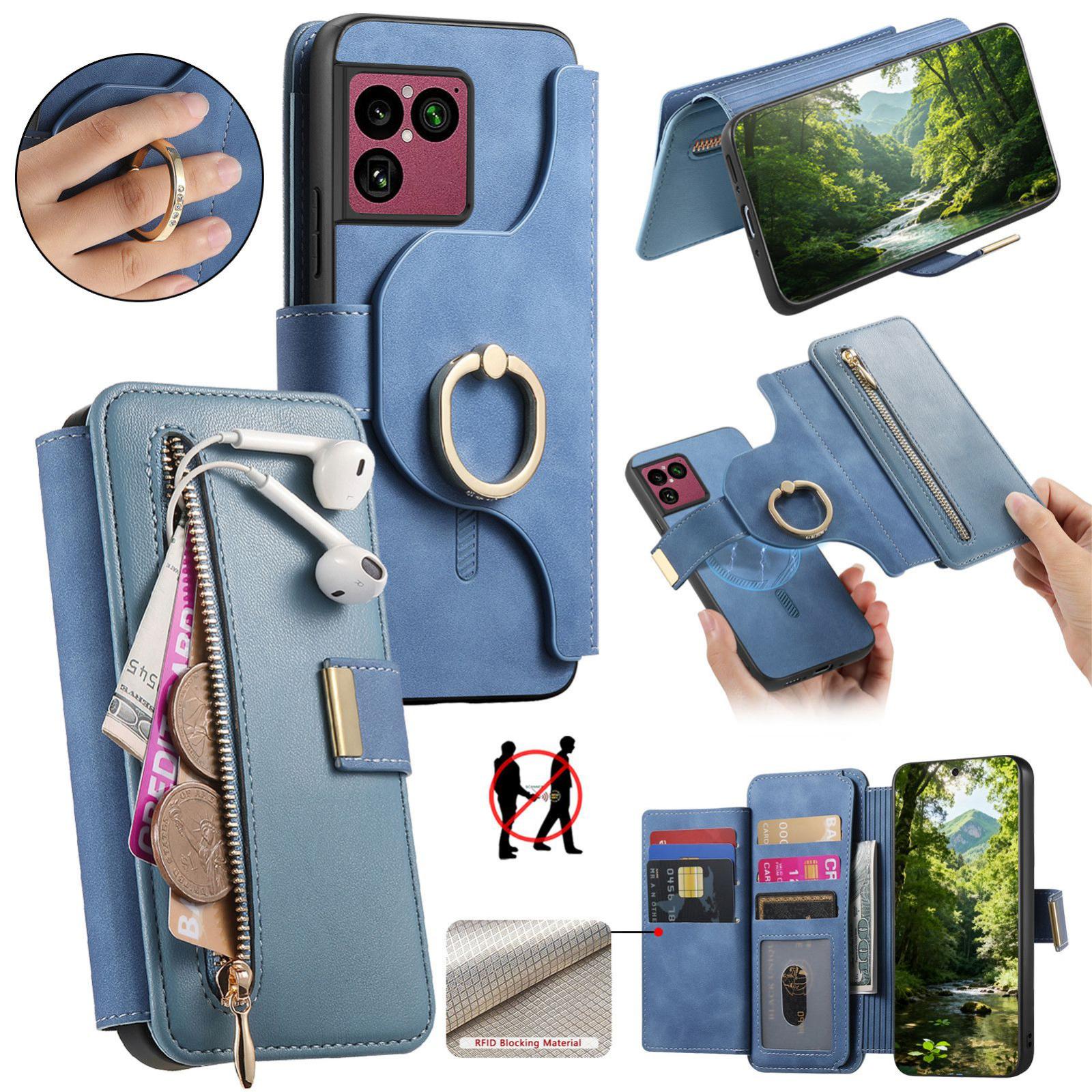 For Sony Xperia 1 VIII Ring Zipper Wallet RFID Blocking MagSafe Leather Phone Case(Blue) - Shopkiz.com