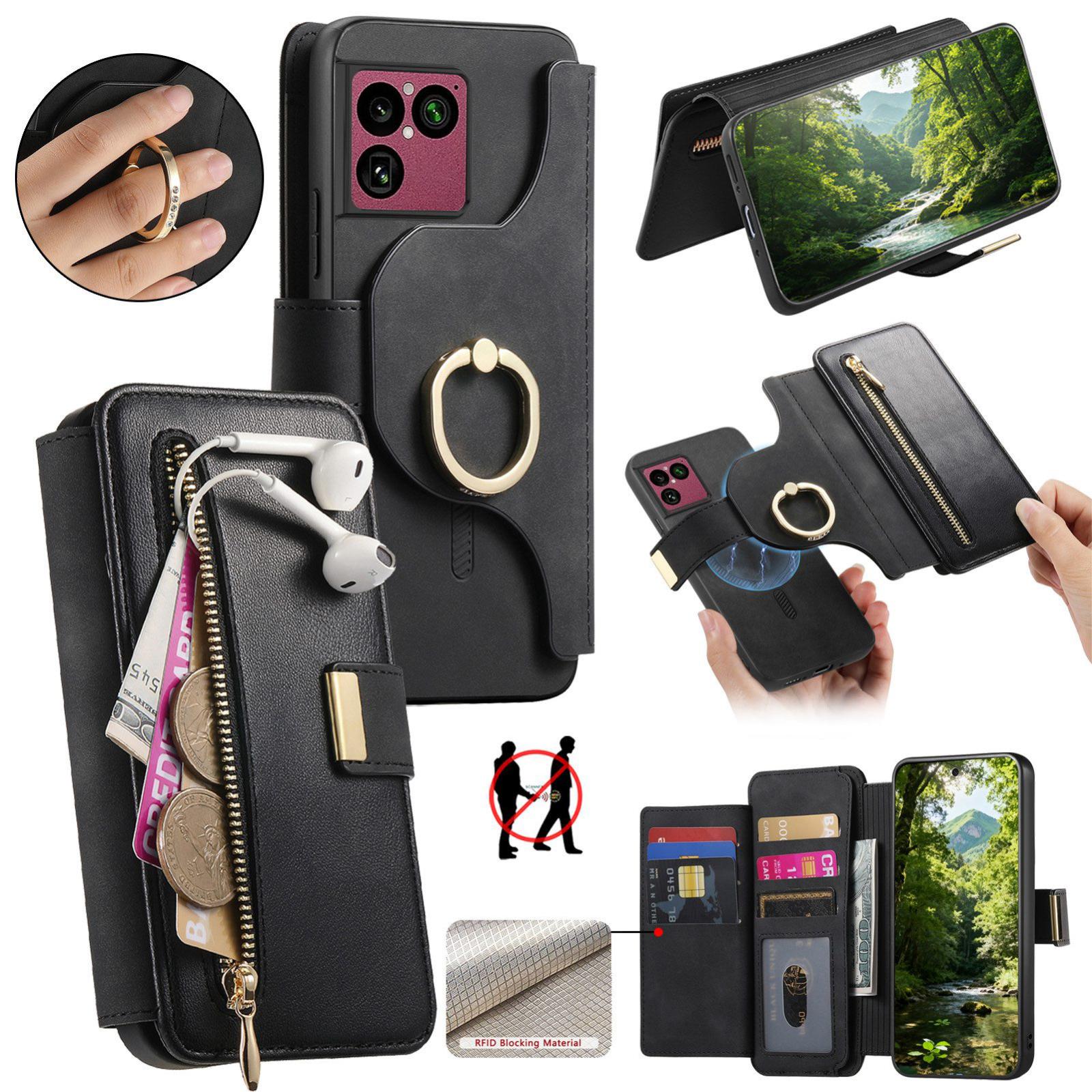 For Sony Xperia 1 VIII Ring Zipper Wallet RFID Blocking MagSafe Leather Phone Case(Black) - Shopkiz.com